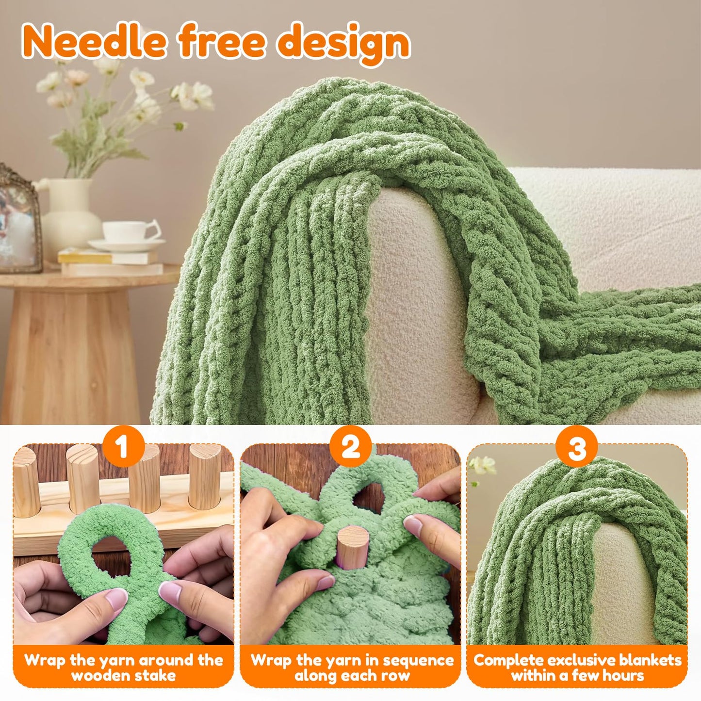 77" Chunky Knitting Blanket Loom, Adjustable Length and Portable Wooden Weaving Loom, Wooden Frame Easy to Handle for Making Large Blankets, Scarves, Thick Yarn