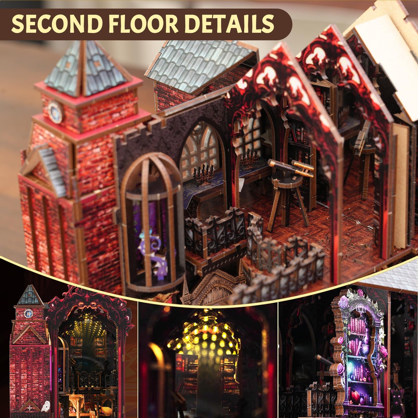 Book Nook Kit, DIY Miniature House Dollhouse Crafts Kit for Adults and Teens, Magic Castle 3D Wooden Puzzle Booknook Build Bookshelf Decor, Gifts for Family and Friends（Arcane Sprire）