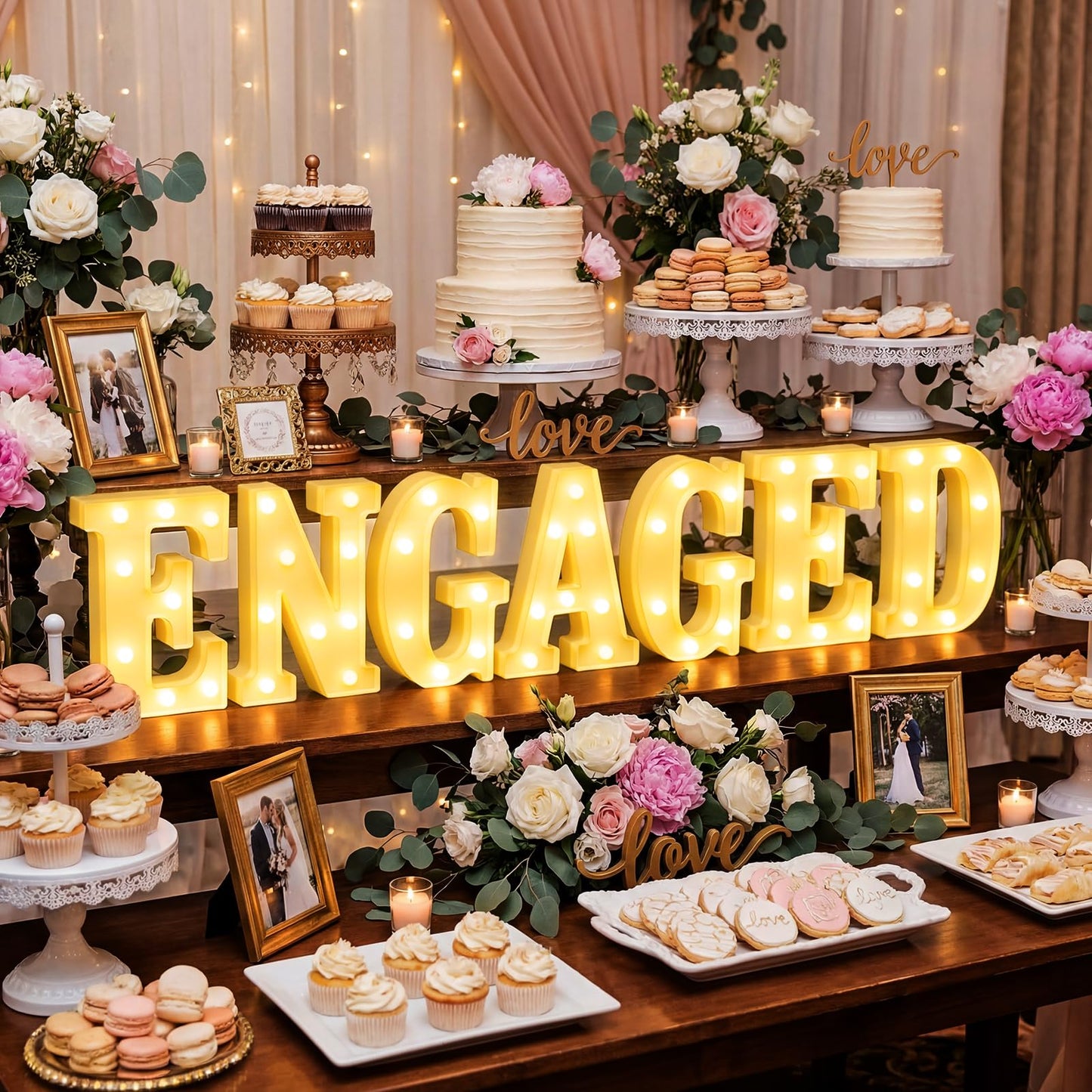 Engagement Party Decorations, 8.3 Inch Engaged Light Up Letters Sign, Large Engaged Table Decoration for Engagement Wedding Bridal Shower
