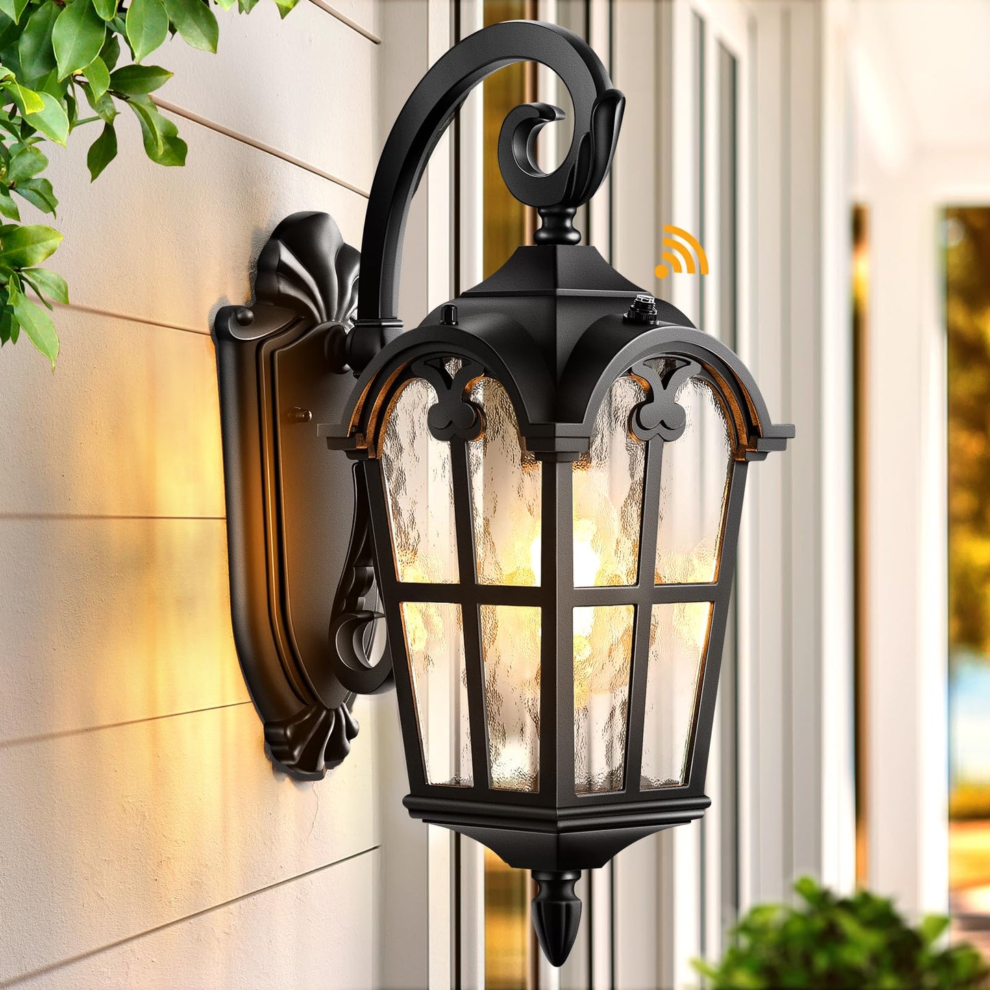 VIANIS Outside Lights for House, Dawn to Dusk Light Fixture, Black Classic Wall Lantern Fixture with Water Ripple Glass, 100% Aluminum Outdoor Sconce Lights Wall Mount, Coach Light for Garage Porch