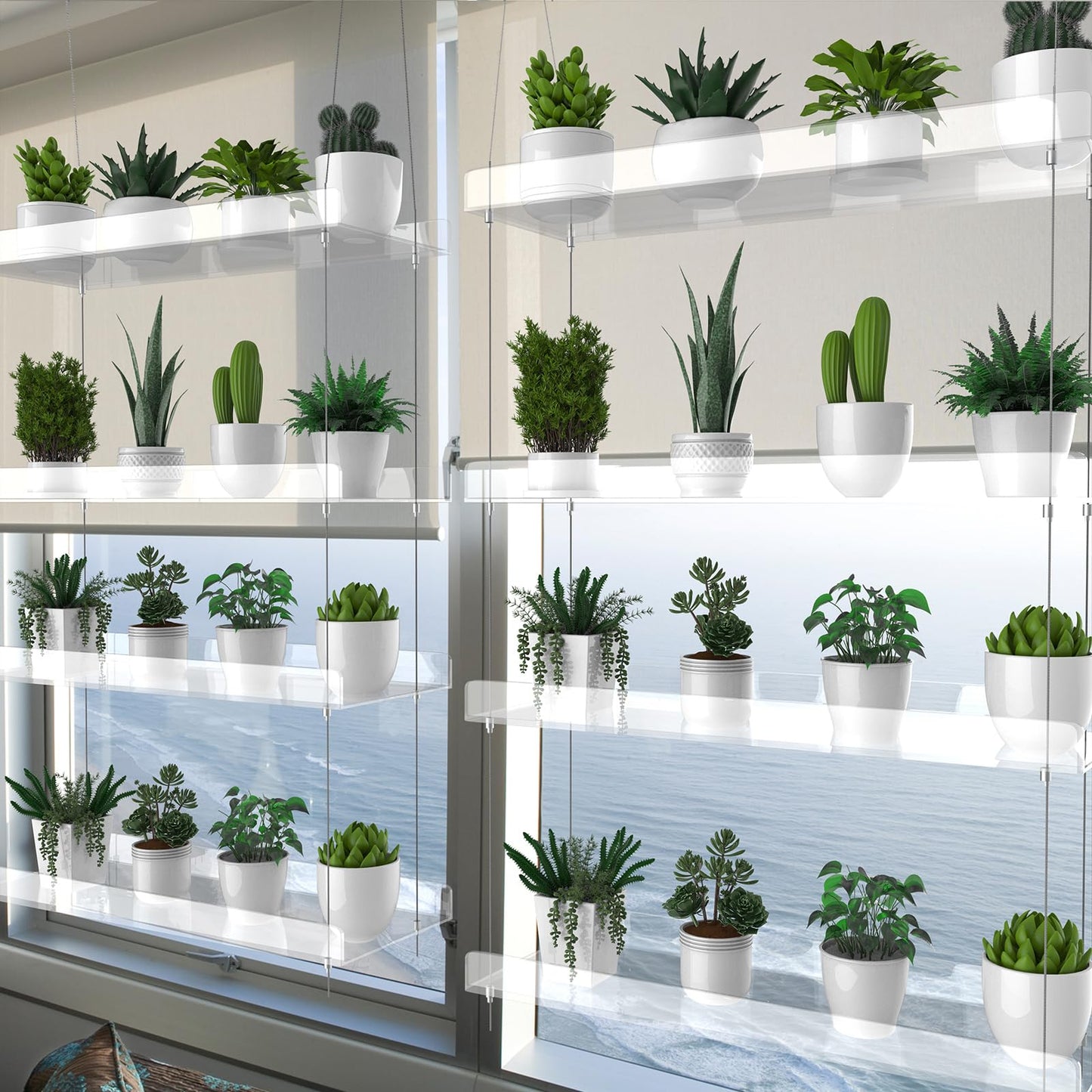 Hanging Clear Plant Shelves for Windows, 4-Tier Acrylic Window Wall Plant Stand Shelf for Kitchen Window Indoor Gardens, Flower, Succulents, Herb, Seedling Organization, and Plants Pots Display