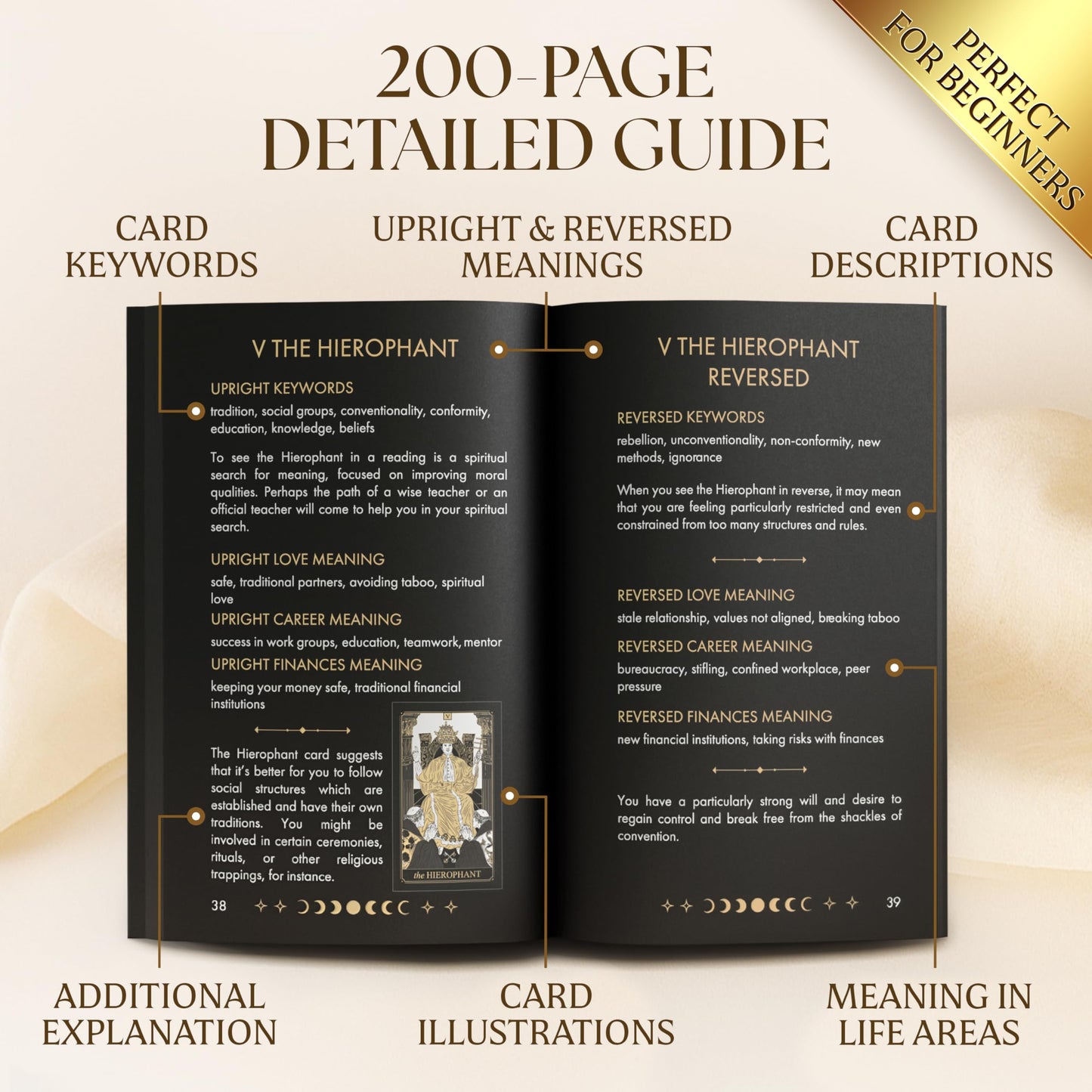 Tarot Cards with Guide Book - 78 Gold Tarot Cards for Beginners Tarot Deck Set - Classic Tarot Deck with Guidebook