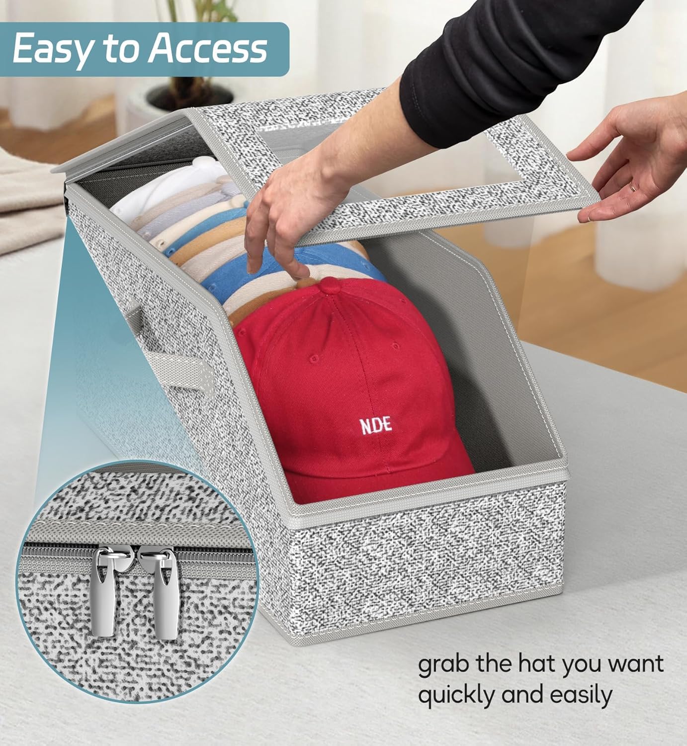 2 PCS Stackable Hat Storage for Baseball Caps, Holds up to 24 Caps Hat Organizer for Closet, Sturdy Snapback Boxes for Men with Cardboard, Grey (2)