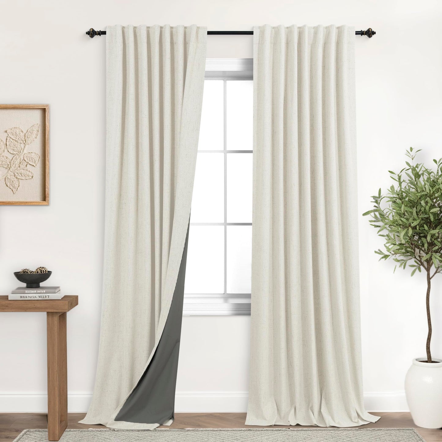 Blackout Curtains 2 Panels 84 Inch Long for Bedroom, Black Out Thermal Curtains, Rideau Salon Opaque, Cream Linen Farmhouse Sound Proof Curtains for Living Room