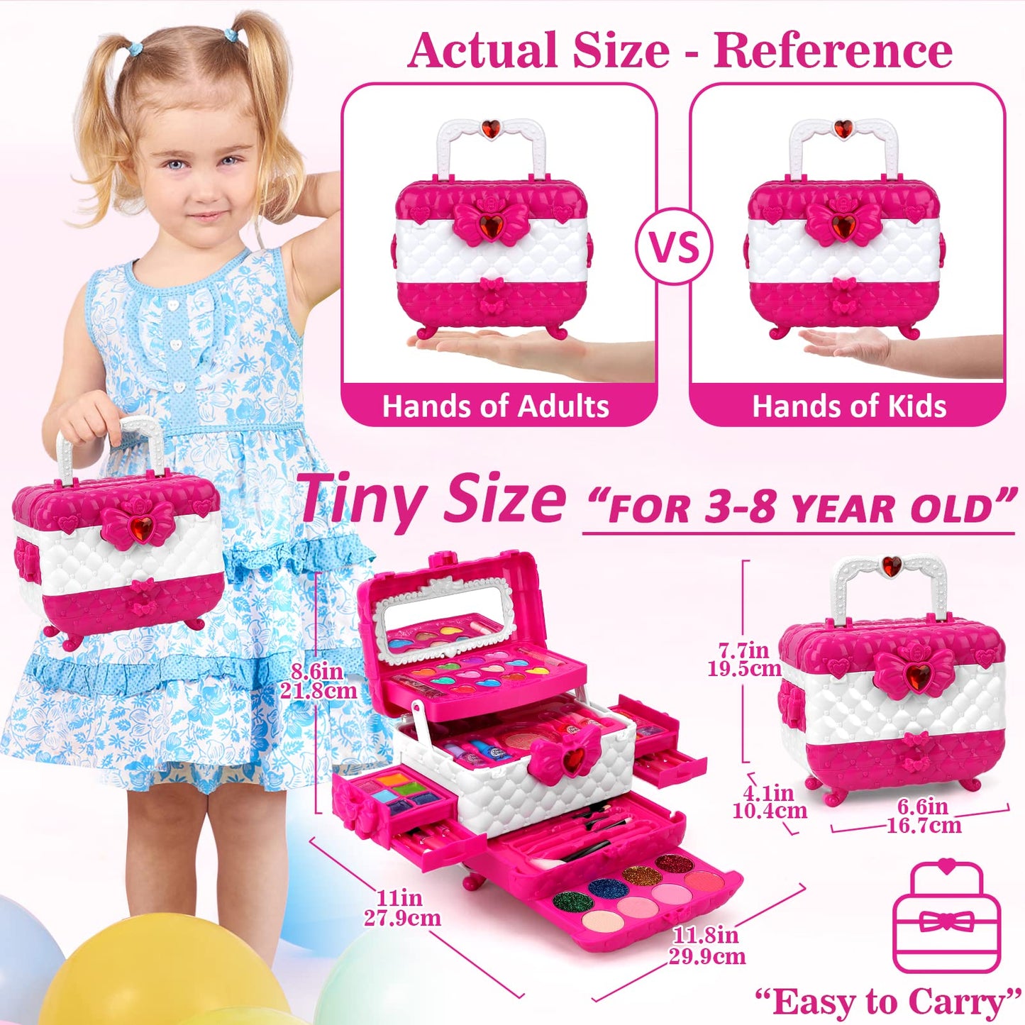 Flybay Kids Makeup Kit for Girls, Washable Girls Makeup Kit Kids Toys, Children Princess Pretend Play Make Up Set for Girl, Christmas Birthday Gifts for Girl Age 3-12