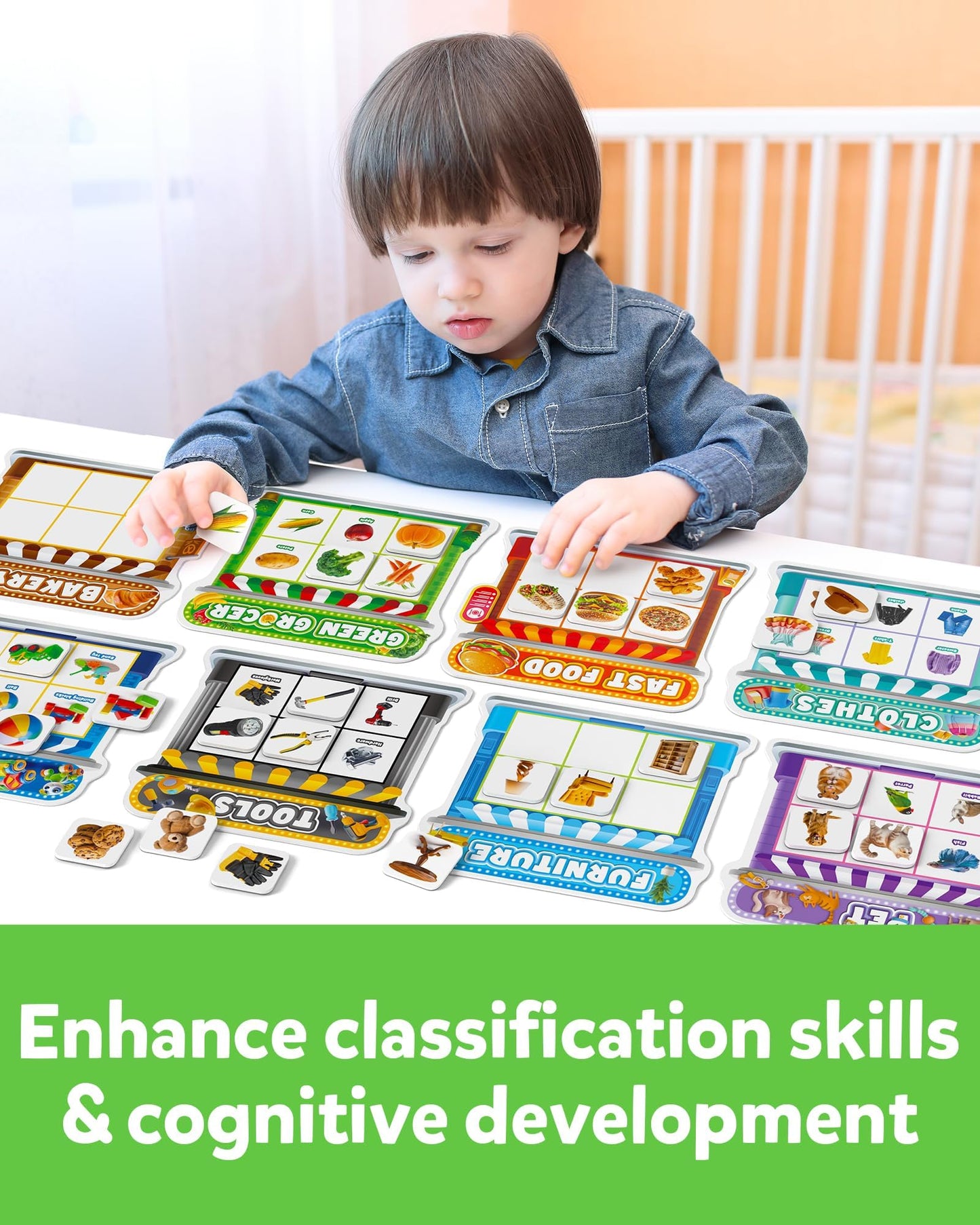 Coogam Fridge Magnets Sorting Toys, Fine Motor Montessori Magnetic Matching Game, Food Pets Grocery Furniture Toy Playset, Educational Learning Sensory Toy Gift for Toddler Ages 3-8