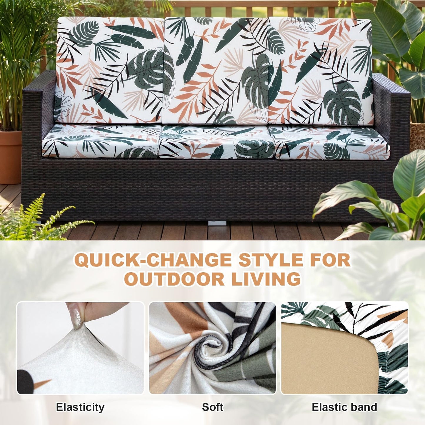 8 Pcs Outdoor Couch Covers, Patio Sofa Cushion Covers-Stretch Print Slipcovers,Washable Sofa Chair Seat Cushions Slipcovers for Indoor & Outdoor Furniture