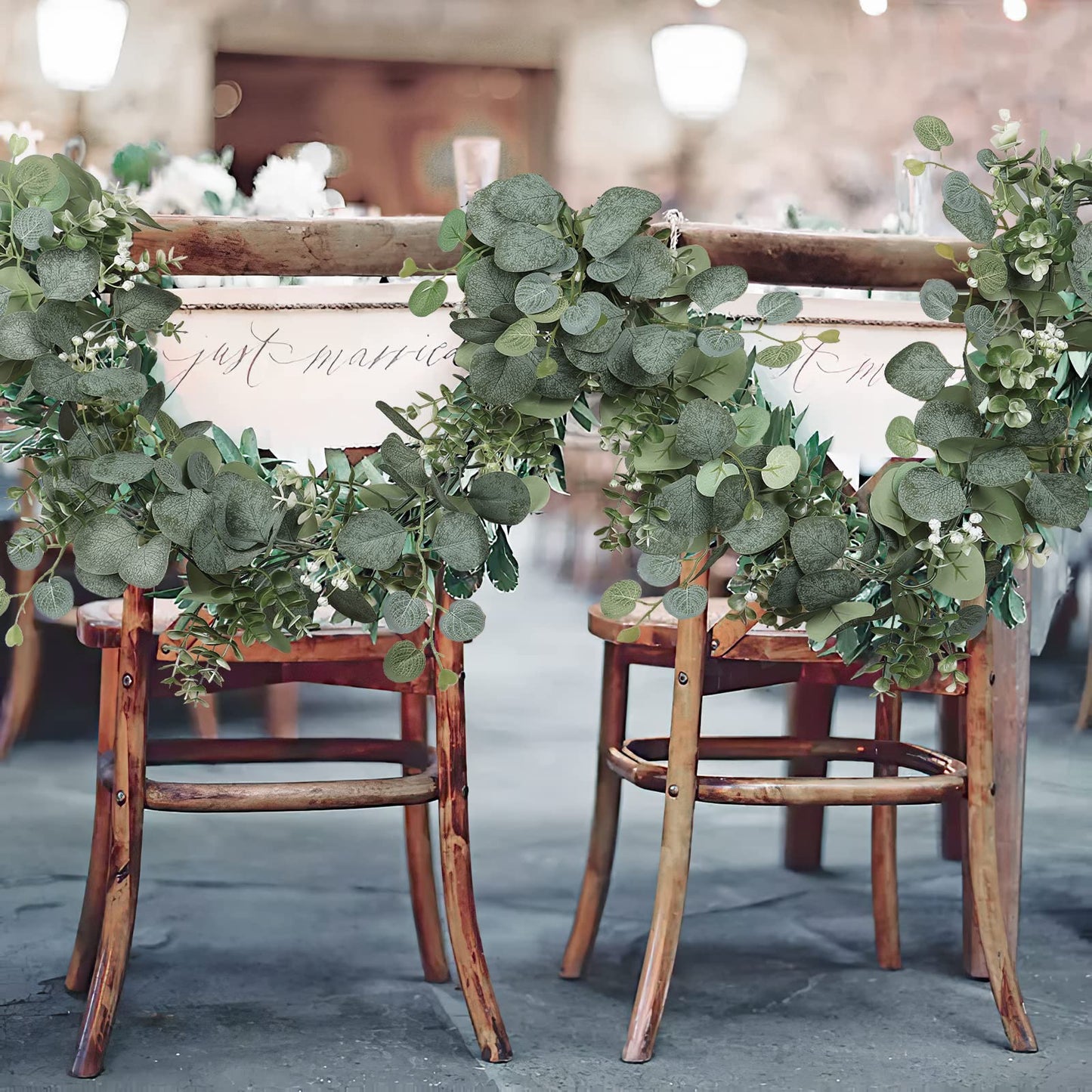SOMYTING Artificial Eucalyptus Garland, 4 Packs 5.9Ft Faux Greenery Vines with White Babys Breath Flowers Gypsophila Fake Silver Dollar Eucalyptus Leaves Vines for Wedding Party Mantle Table Decor