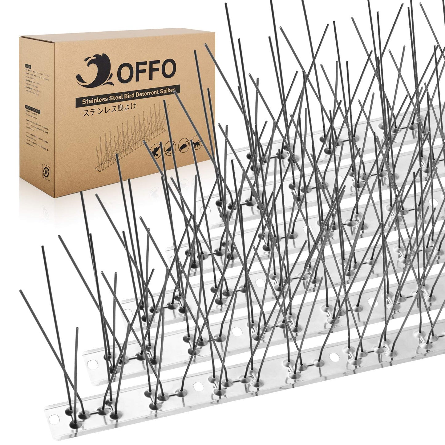 OFFO Bird Spikes Pre-Assembled Cover 24 Feet/7.3 Meters for Pigeons Small Birds, Durable Spikes with Stainless Steel, Bird Spikes for Fence Roof Mailbox Window