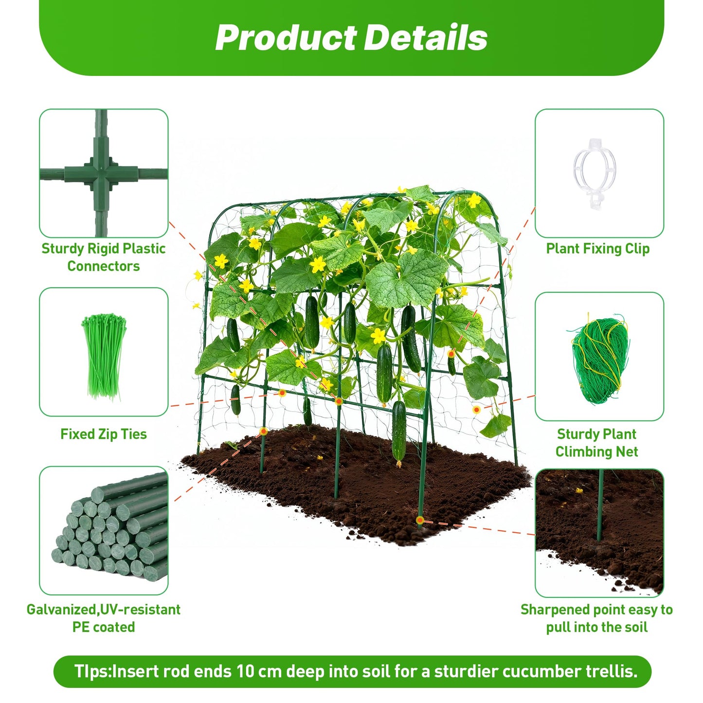 Cucumber Trellis for Raised Garden Bed, U-Shape Plant Support Metel Trellis for Climbing Plants Arch Trellis with Netting for Outdoor Cucumbers,Tomatoes,Vine Climbing Plant(47.2''X32''x47.2''(LxWxH))