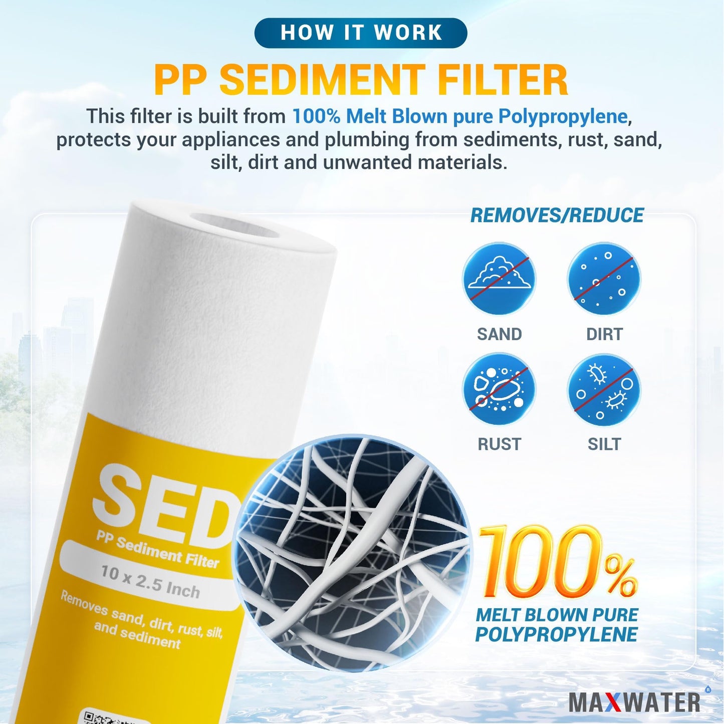 Max Water 10" Standard Whole House Replacement Water Filters Set - Coconut Shell Carbon, Polypropylene Sediment, and GAC Carbon Filters Variation for Standard Reverse Osmosis RO Systems (3 Pack)