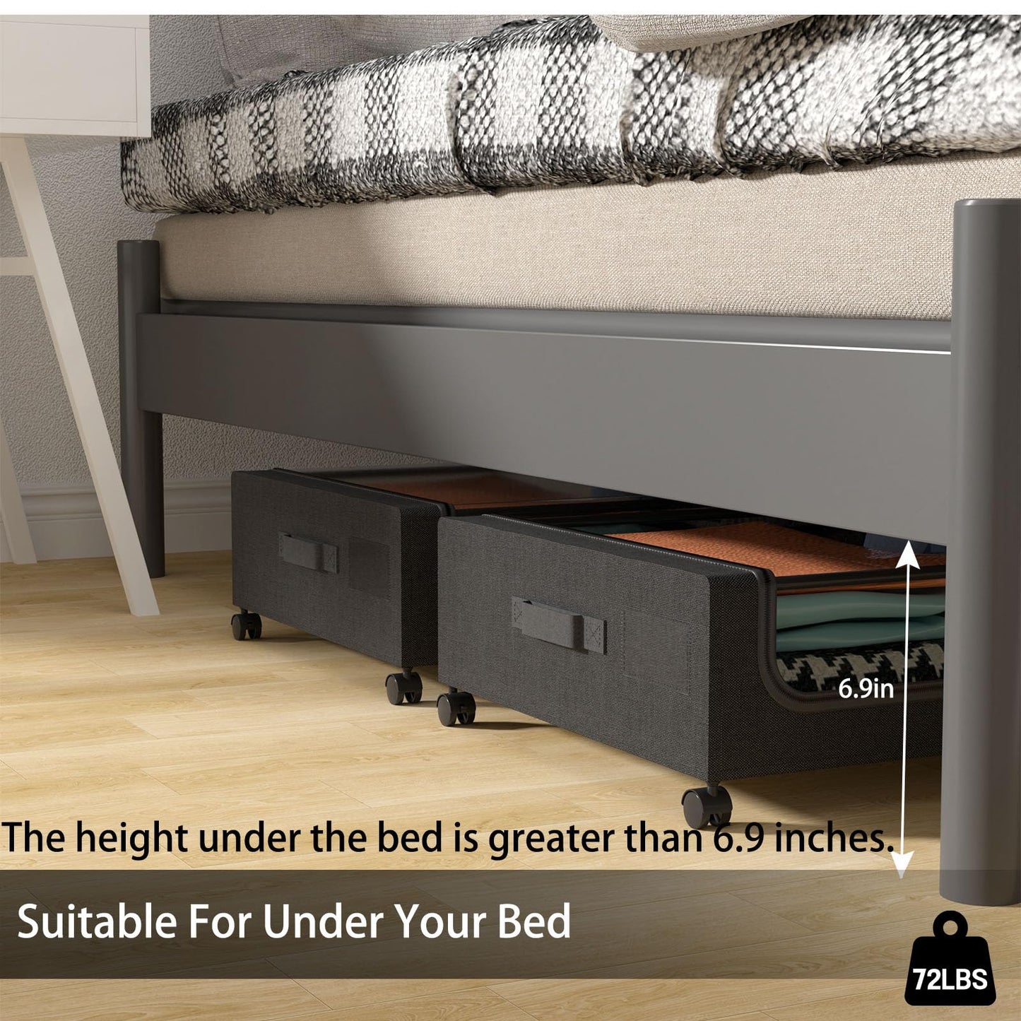 TRUORA 2 Pack Under Bed Storage with Wheels, XXL Underbed Storage Containers with Wheels, Clear Window, Easy Pull-out, Rangement Sous le Lit for Clothes, Blankets, Toys, Shoes and Books