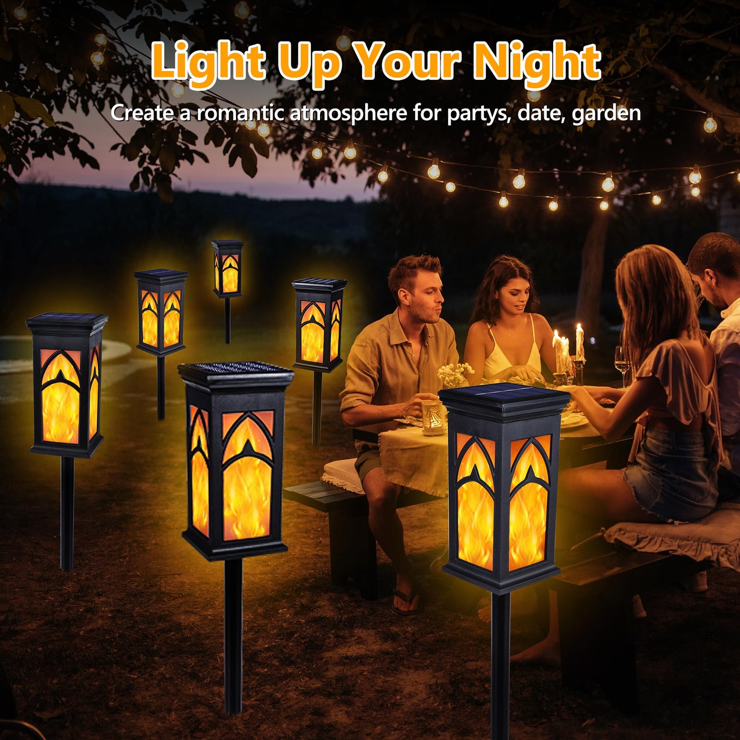 Solar Lights Outdoor, 6 Pack Solar Torch Light with Flickering Flame, Waterproof Garden Lights Outdoor Landscape Lighting, Flame Torches for Outside Patio Pathway Walkway Yard Lawn Decorations