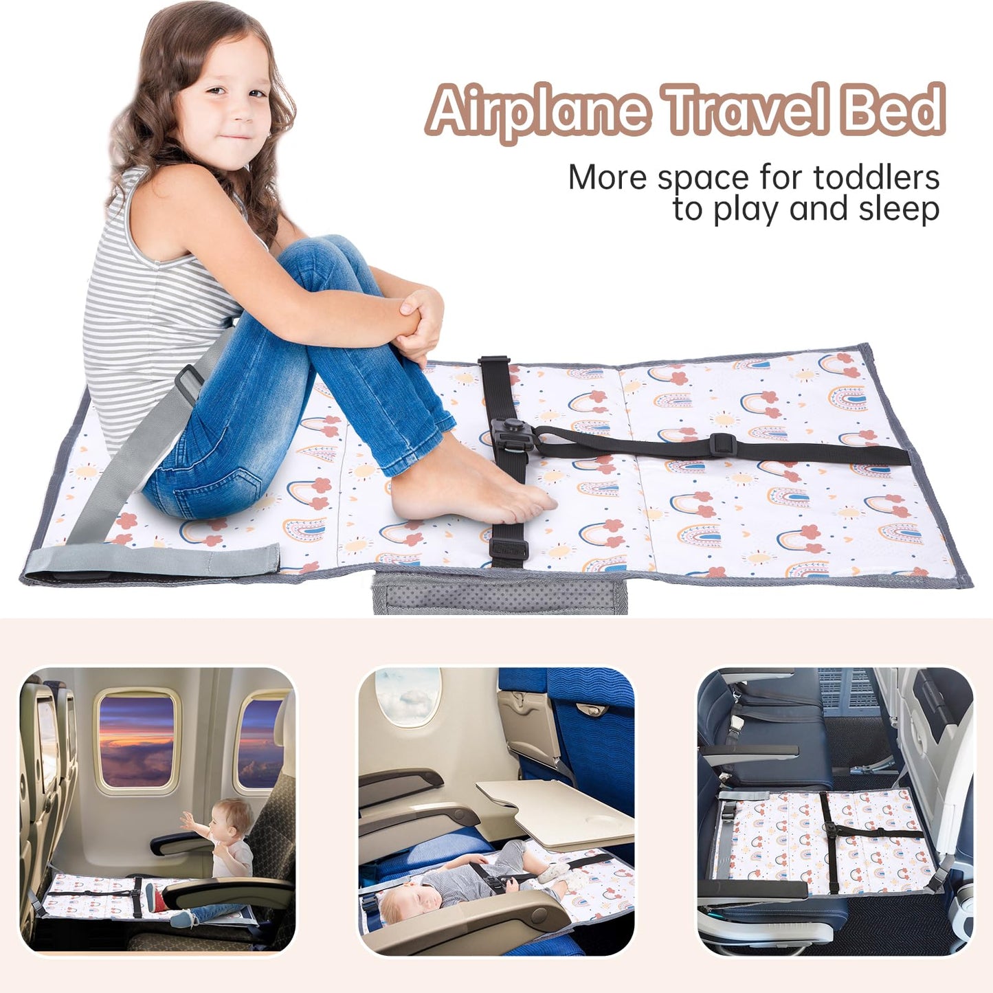 Newly Upgraded Seat Extender for Kids, Portable Airplane Bed for Toddler, Baby Hammock Travel Essentials, 79x44CM Foldable, Comfortable, Waterproof, Durable and Safe