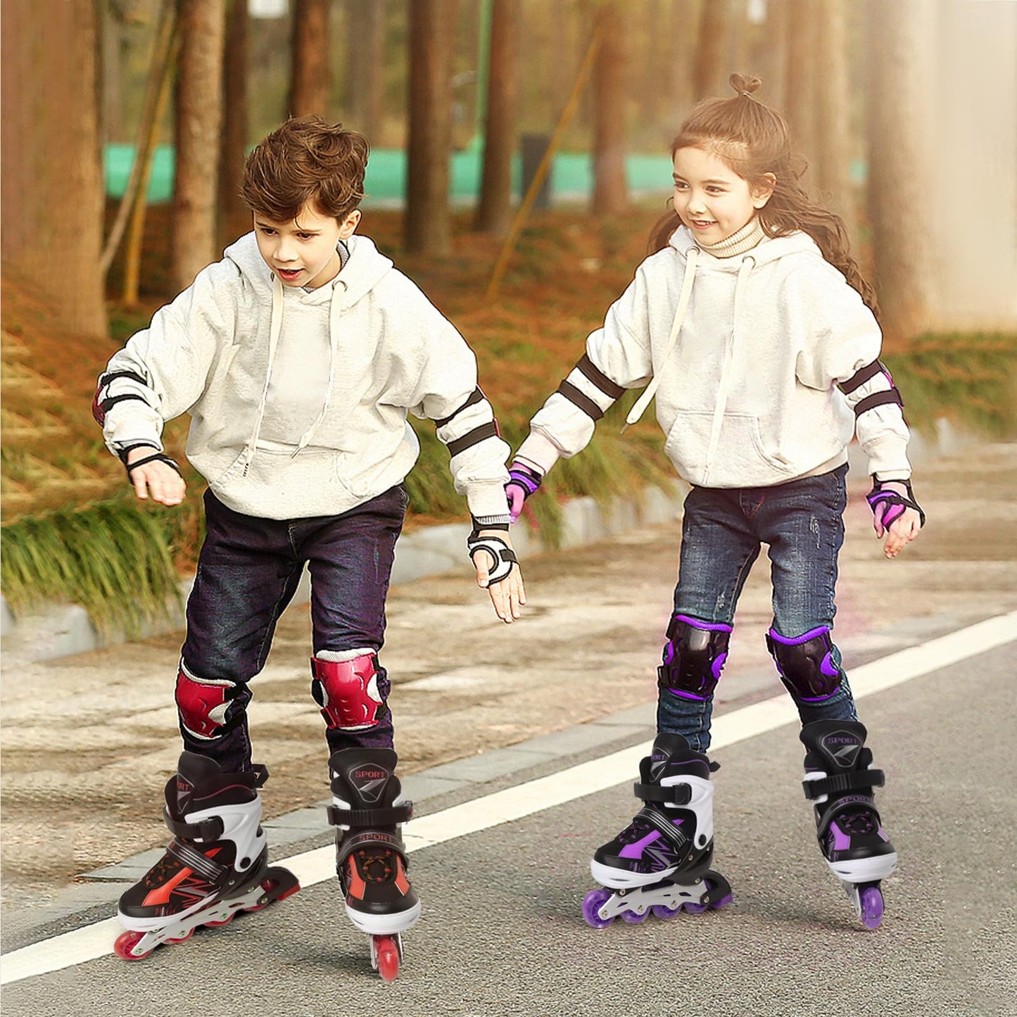 Adjustable Kids Inline Skates for Girls Boys Children Beginners, Black & Purple Inline Skates with Light Up Wheels for Kids and Youth for Sports (Medium)