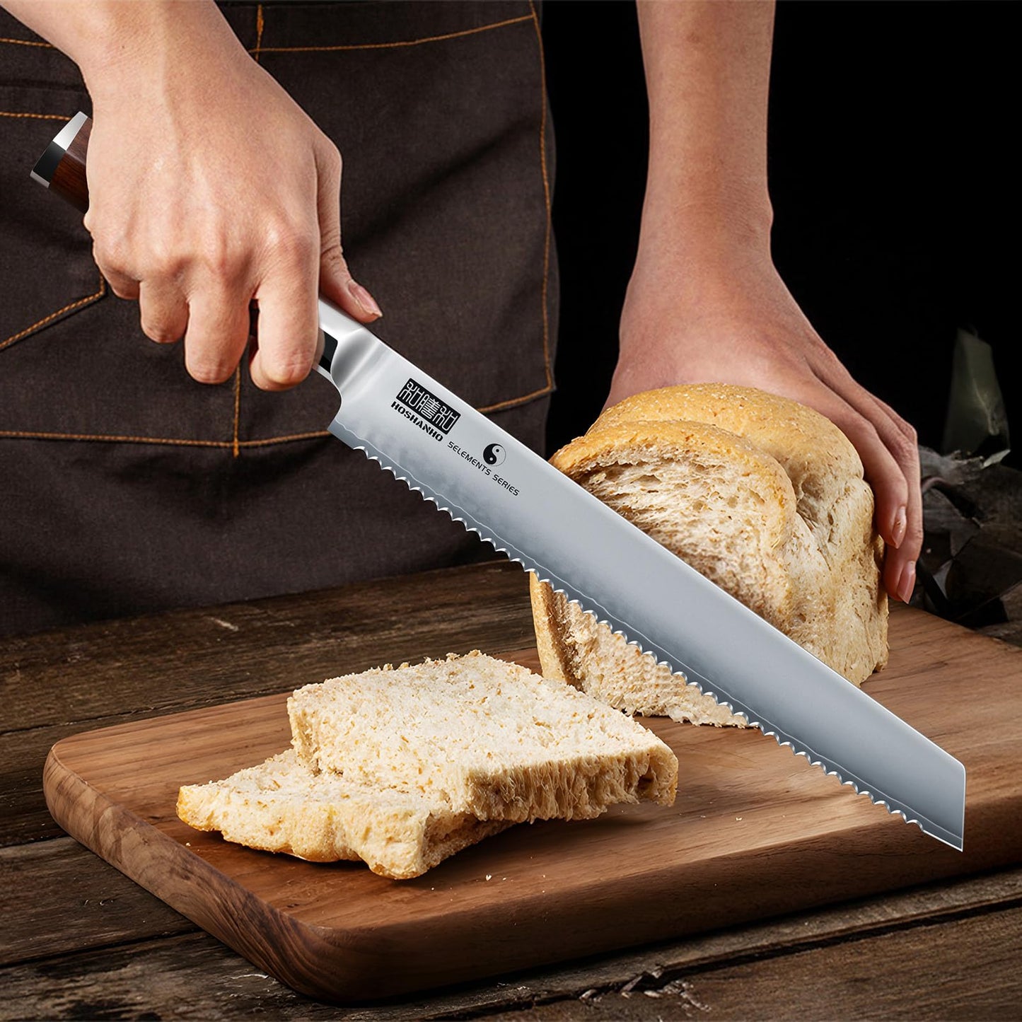 HOSHANHO Bread Knife 10 inch, Japanese High Carbon Stainless Steel Serrated Knife, Professional Bread Kitchen Knives for Homemade Sourdough Bread Cutting