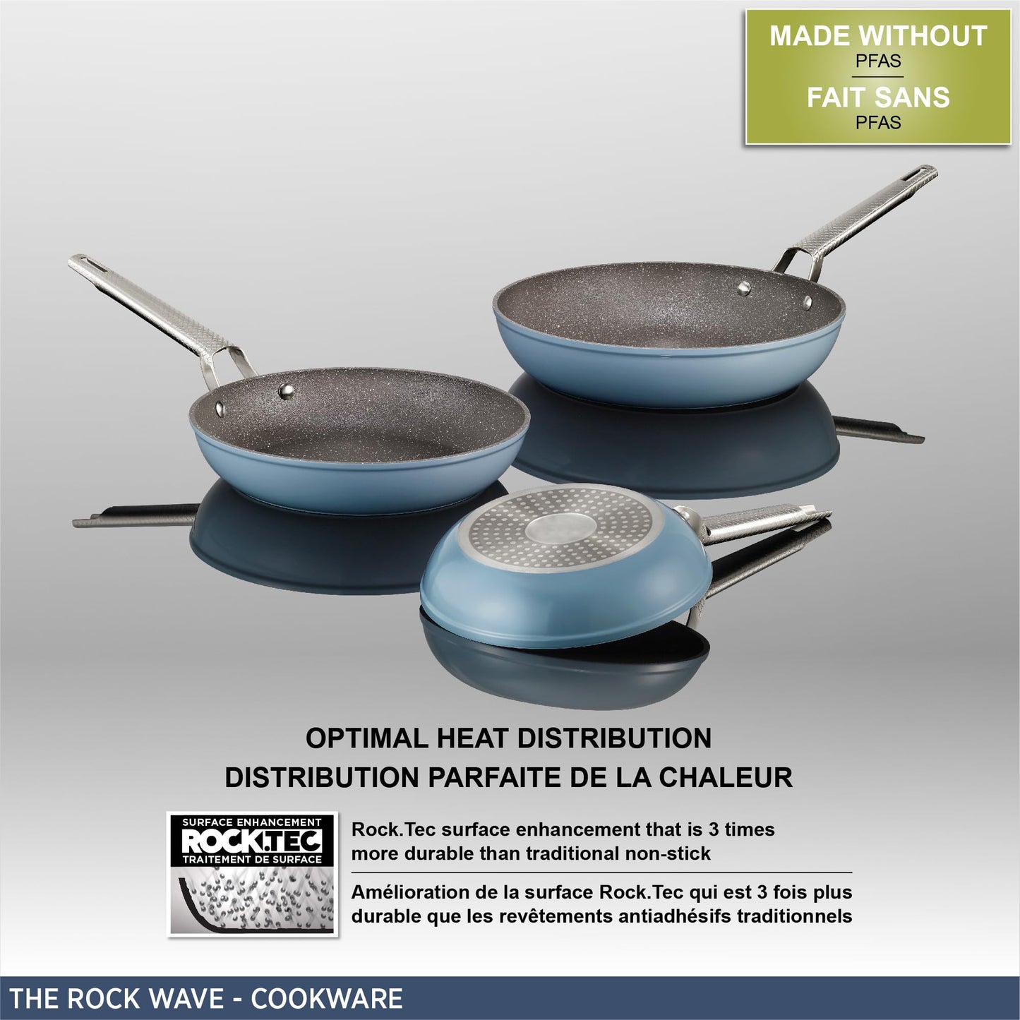 Starfrit The Rock Wave 30cm (12") Non-Stick Fry Pan with Wave.Tec Non-Slip Handle - Aluminum - Oven Safe - PFOA Free - Easy to Clean - Blue