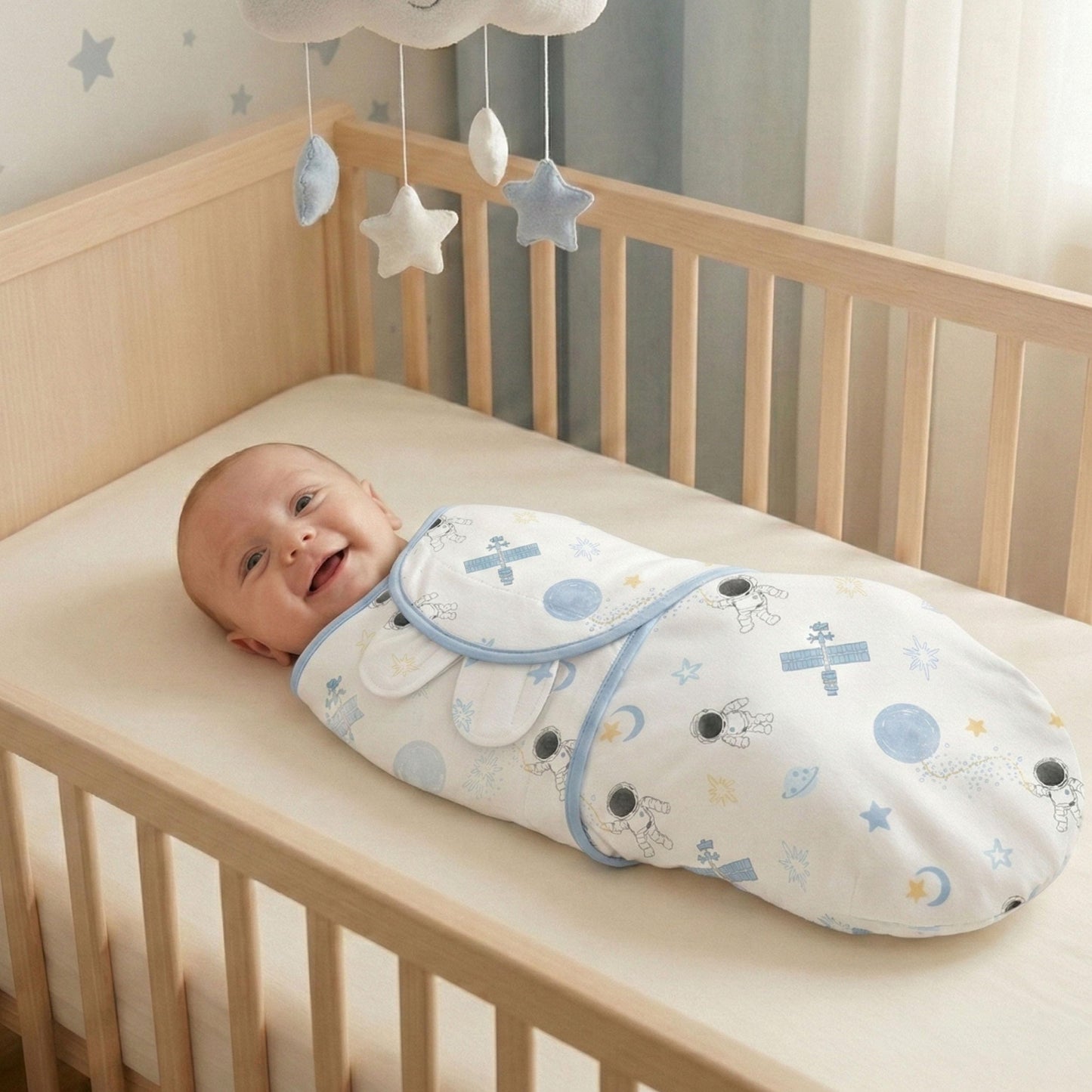 GLLQUEN BABY 3-Pack Organic Baby Swaddle Sleep Sacks for Newborn - Baby Swaddles 0-3 Months, Baby Swaddle Sack, Blue & Elephant & Stripe, Baby Swaddle Blanket Wrap (Small/Medium)