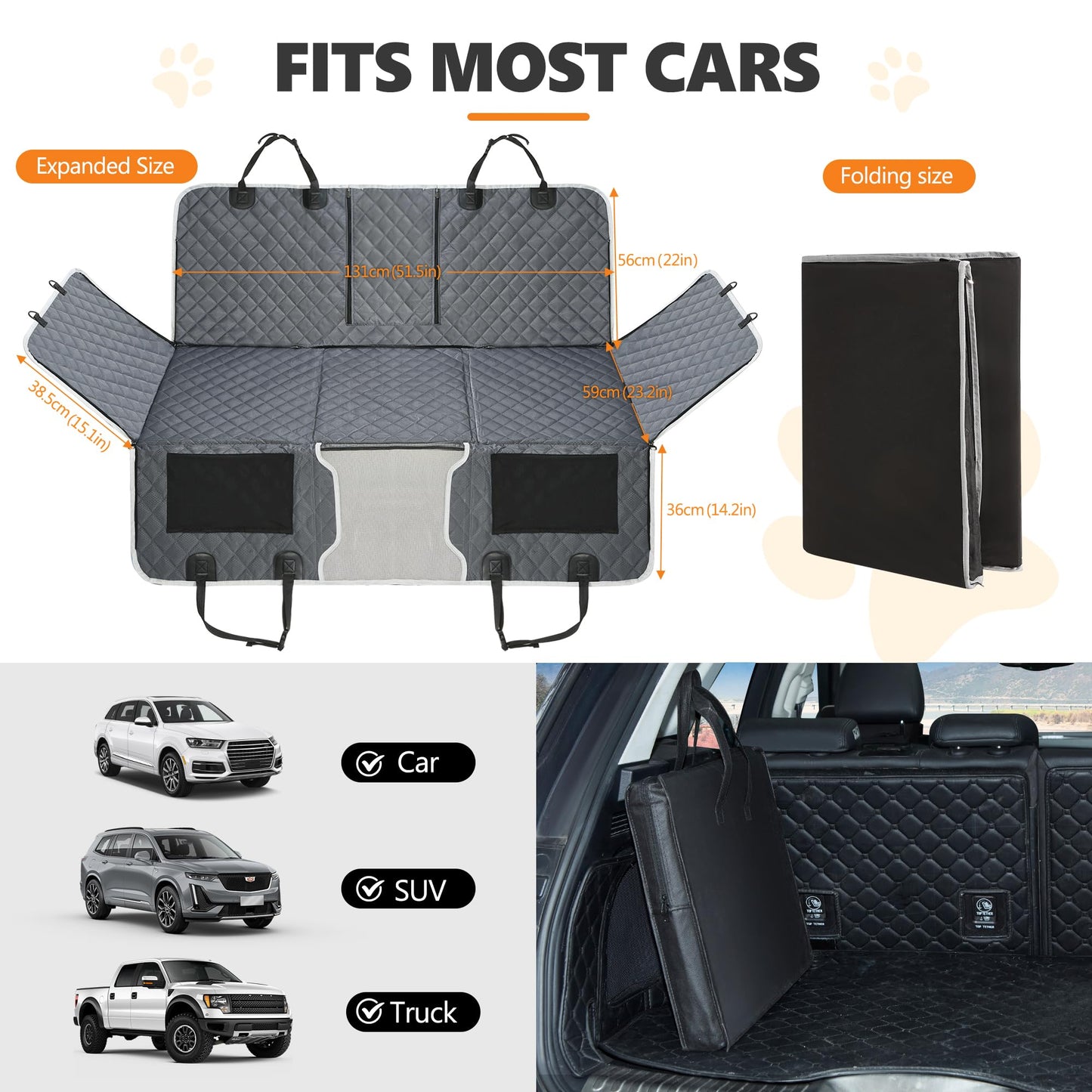 ANOSOSPECIAL Back Seat Extender for Dog,Waterproof Hard Bottom Dog Car Seat Cover for Back Seat Protector,Foldable Camping Pet Hammock Bed,Easy Clean Travelling Accessories Car SUV Truck (Grey)