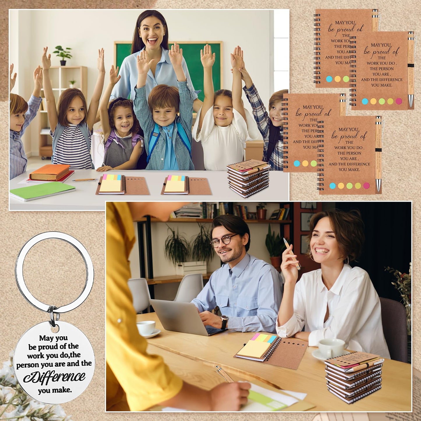 8 Sets Employee Appreciation Gifts Bulk for Coworkers Thank You Staff Gift Inspirational Pens Motivational Notebooks Positive Keychain Thank You Gifts for Colleagues Nurse Teacher Team Graduation Gift
