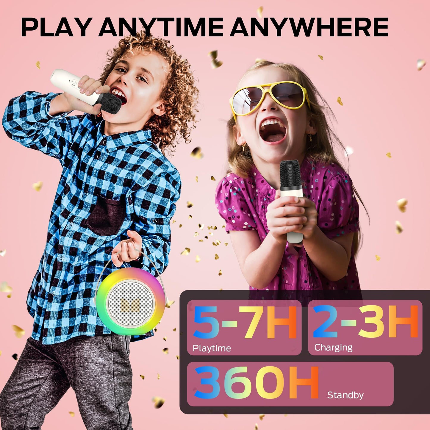 Monster Karaoke Machine for Kids Adults, Portable Bluetooth Speakers with 2 Wireless Microphones and Lights, Christmas Birthday Gifts Toys for Boys Girls 4, 5, 6, 7, 8, 9, 10, 12+ Toddler