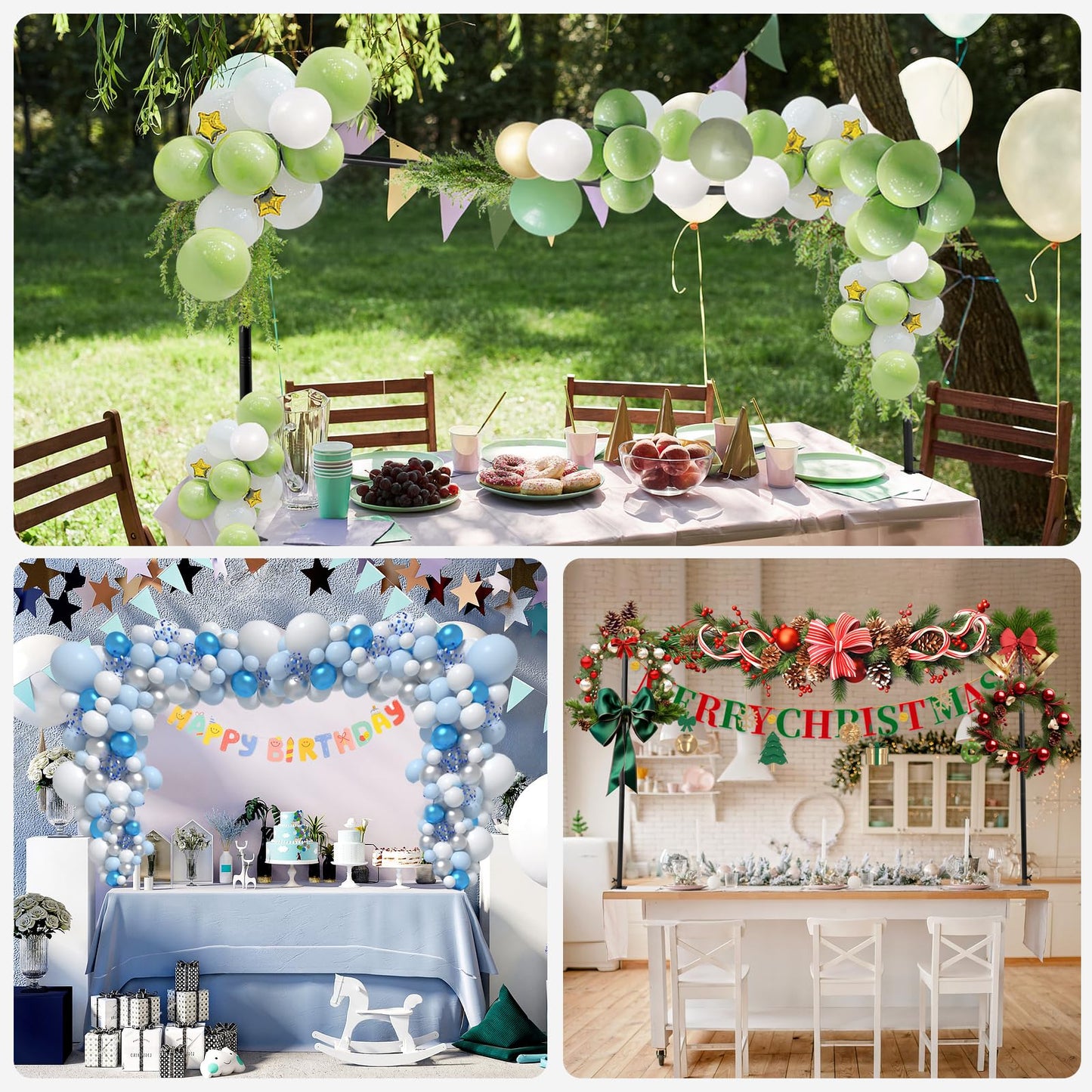 YIJXPOIN Over the Table Rod Stand with Clamps, Table Arch Stand Adjustable 47"-98" Length 30''-43'' Tall Black Metal Rod for Wedding Birthday Party Baby Shower Christmas Decorations
