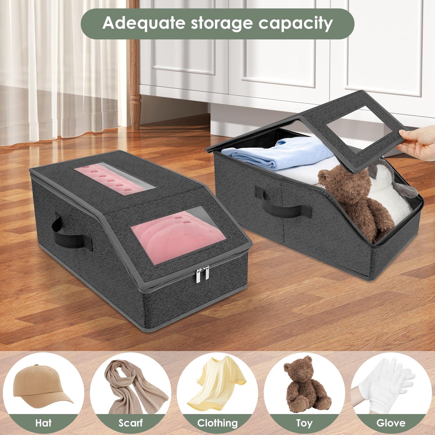 Hat Storage for Baseball Caps, 2 Pcs Stackable Hat Organizer for Closet, Baseball Cap Organizer Holder Holds up to 24 Caps Hat Cap Storage Box Bins with Clear Window Lid & Handle for Shelf, Wardrobe