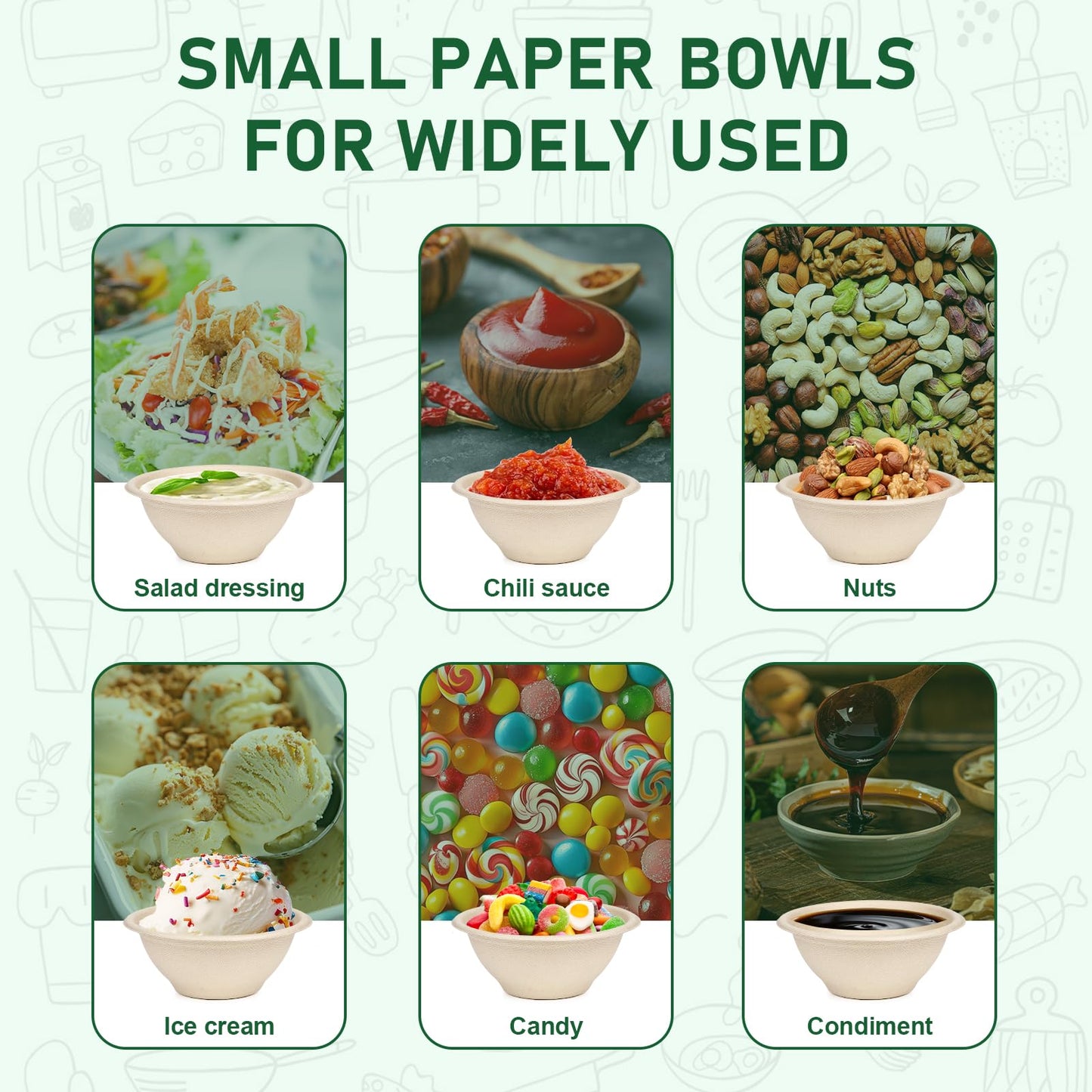 Small Paper Bowls 6 oz, 100 Pack Biodegradable Bagasse Bowls