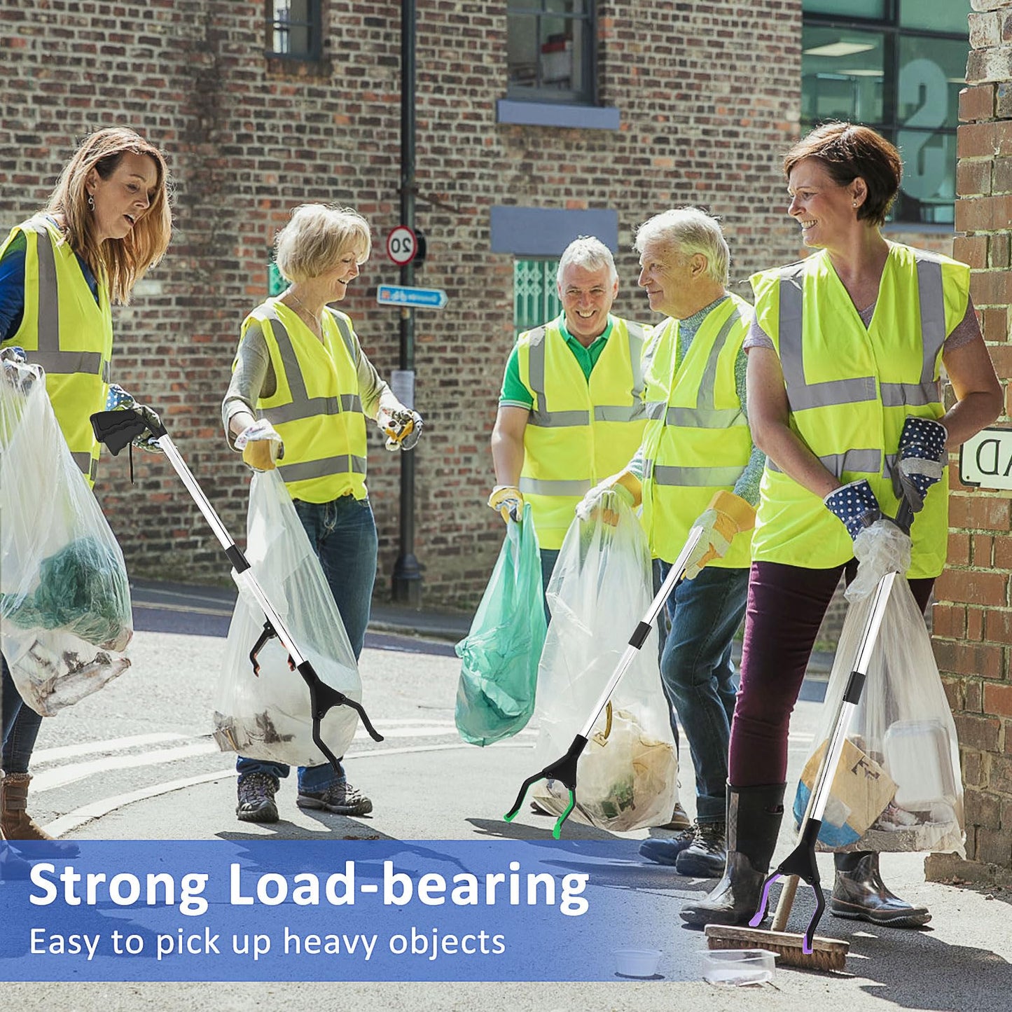 8 Pack Trash Grabber Reacher Tool for Elderly, 32" Foldable Pick Up Stick Grabber Long Handy Mobility Aids Lightweight Reaching Tool for Trash Pick Up, Litter Claw Picker, Arm Extension, 8 Color