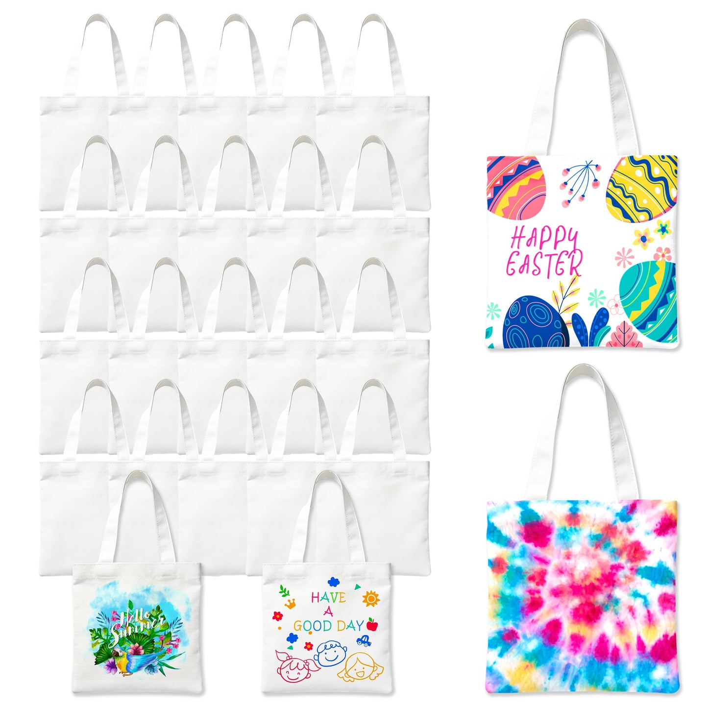 Joyclub 24 Pack Mini Sublimation Tote Bags 8 x 8.75 in Blank White Gift Bags with Handles Reusable Small Tote Bags for Heat Transfer DIY Crafts Party Favors Wedding Birthday (White)