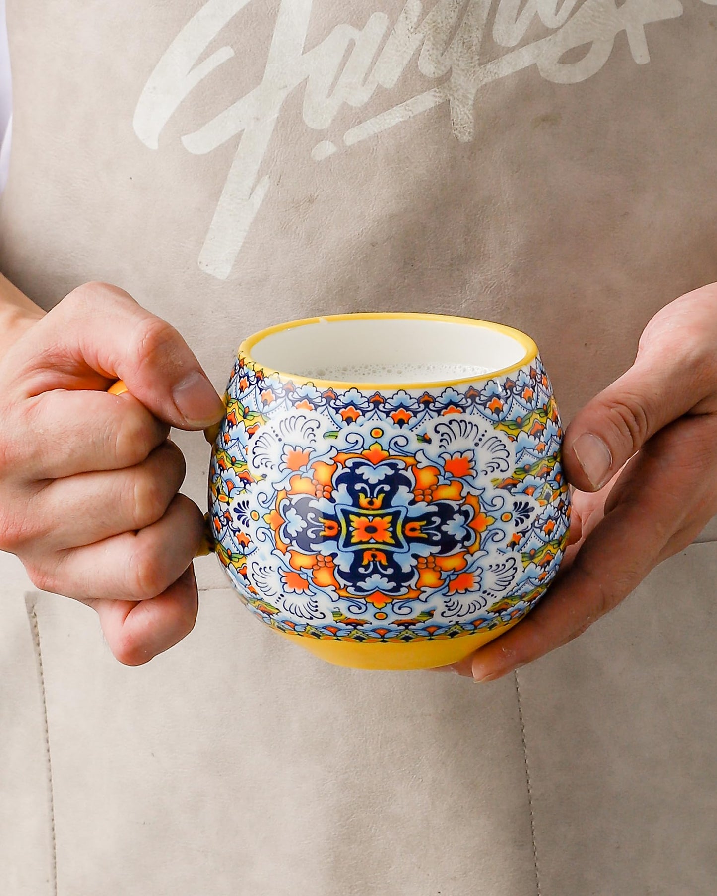 Porcelain Coffee Mugs 20 Ounce - Multicolor Cups for Latte, Hot Tea, Cappuccino, Cocoa, Soup, Dishwasher, Microwave Safe, Christmas Gift Set of 6 - Bohemian Style