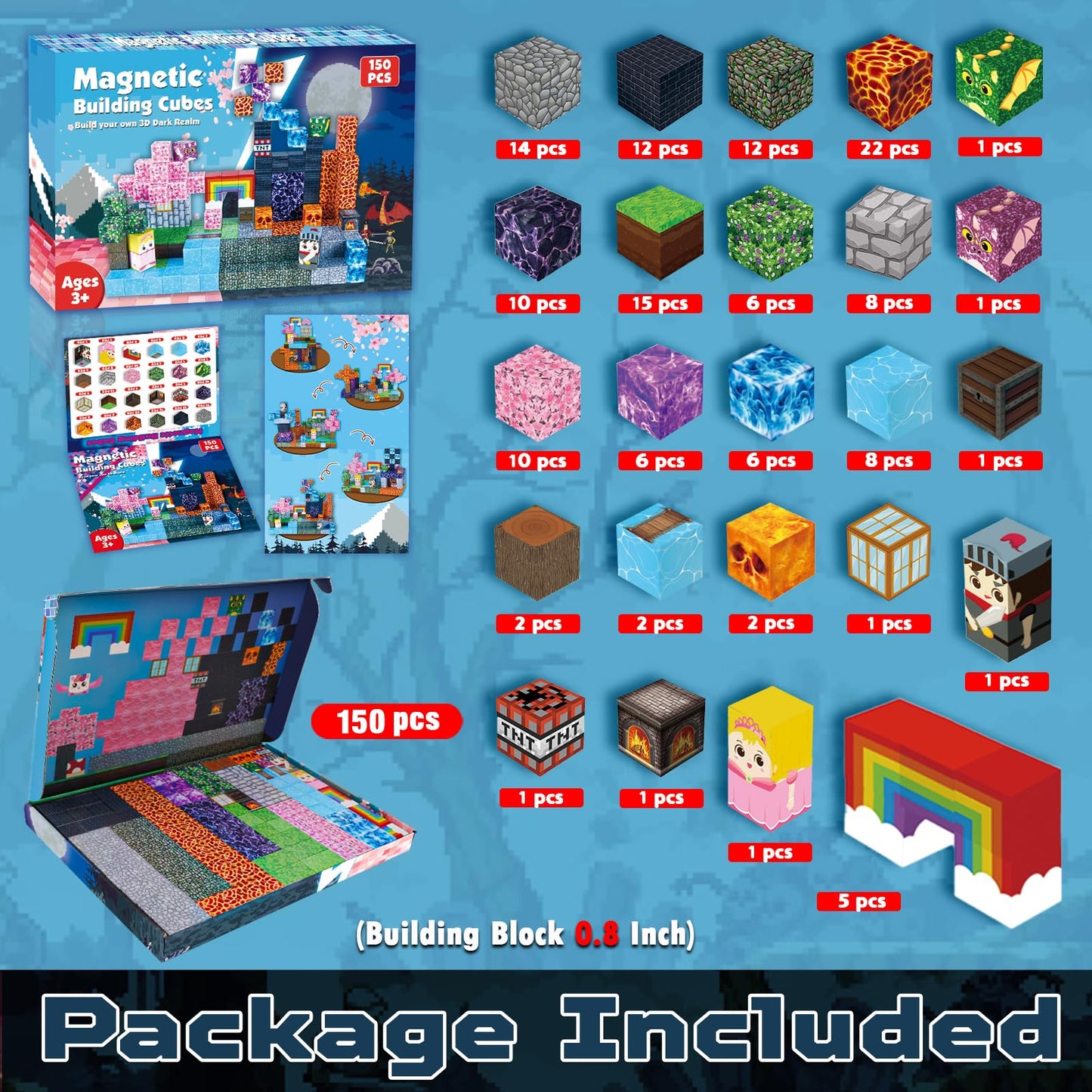 GraceDuck Magnetic Blocks 150 PCS Build Dark Swordsman's Forest Castle - Magnetic Building Blocks Cubes STEM Sensory Toys for Kids Birthday Gifts for 3 4 5 6 7 8 9 10 Year Old Boys Girls Toys