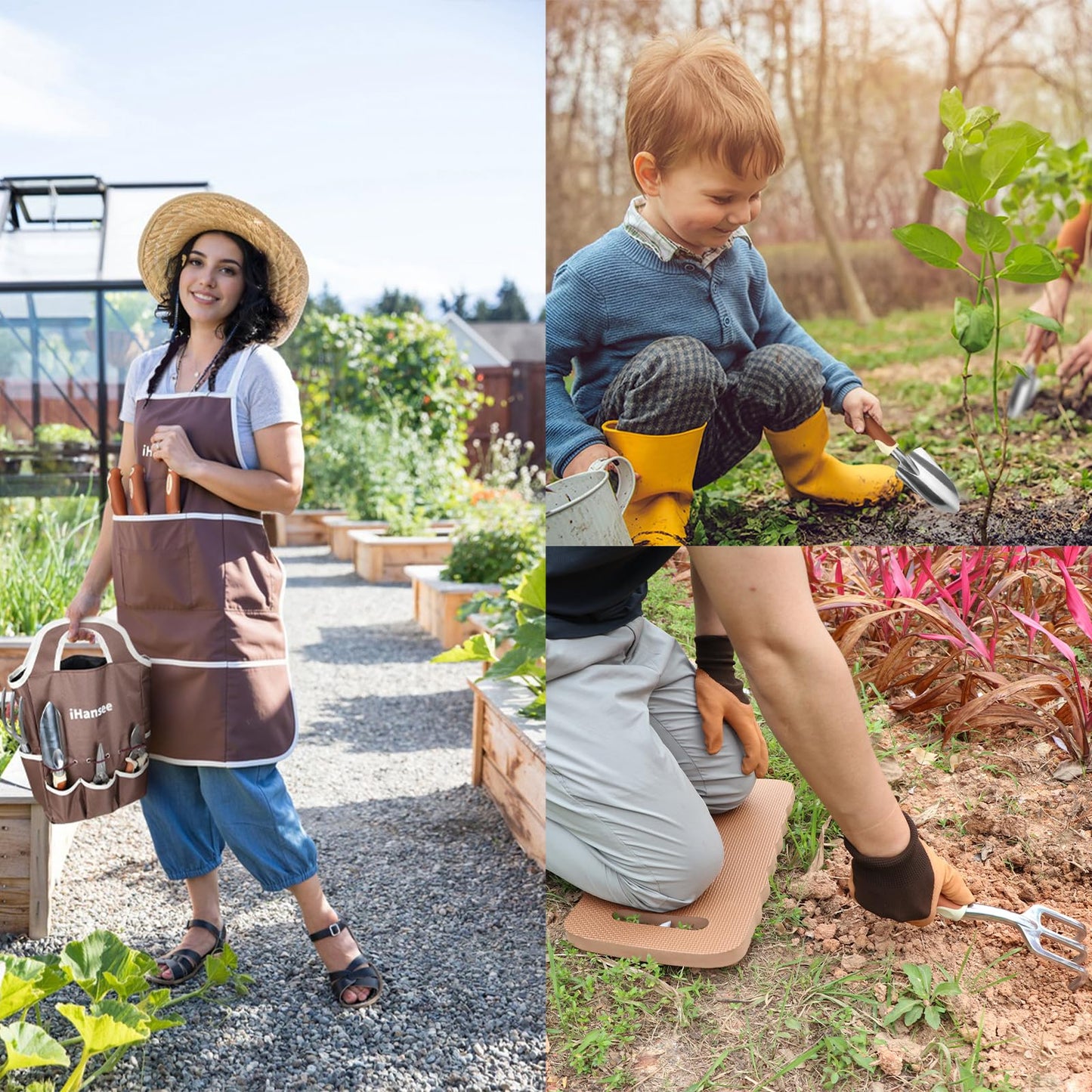 Brown Gardening Tools Set 12-Piece, Heavy Duty Garden Hand Tool Kit with Non-Slip Ergonomic Handle, Storage Tote Bag, Garden Apron, Gloves and Kneeling Pad, Gardening Gifts for Women Men Plant Lover