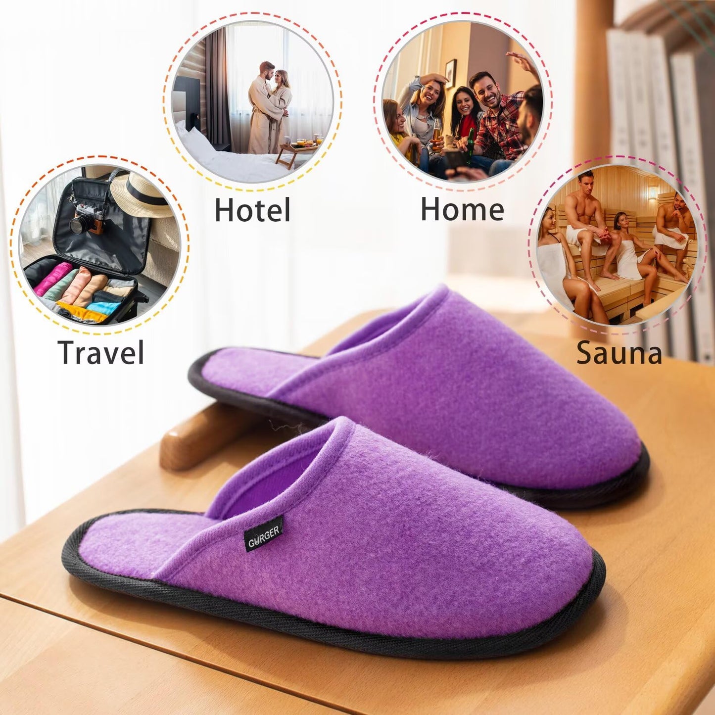 BUGUKI House Slippers for Guests Non-Disposable Washable Spa Slippers Set Non-Slip Felt Slippers for Spa, Hotel, Party Guest and Travel, Set of 6 Pairs, 6-14 Women/4-13.5 Men
