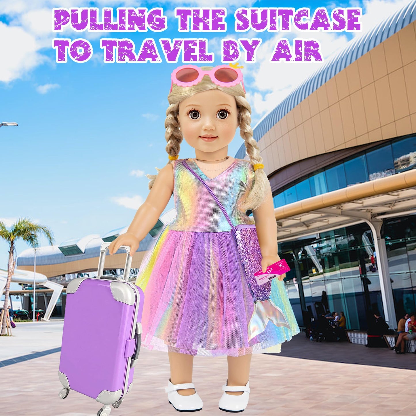 ebuddy 18 Inch Doll Clothes and Travel Accessories Set - Mermaid Themed Play Set for 18" Dolls, Includes Mermaid Tail, Dresses, Suitcase, Camera & More (Doll Not Included)