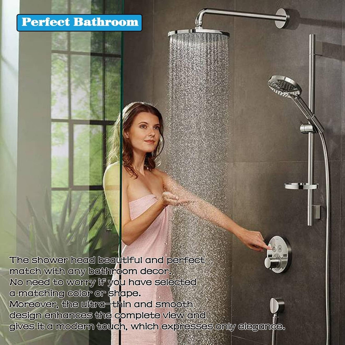 Rainfall Shower Head, 10'' Round Stainless Steel Rain Shower Heads with Anti-Limescale Nozzles Waterfall ShowerHead, Ultra-Thin Desigh Shower Rain Head with Adjustable Angles