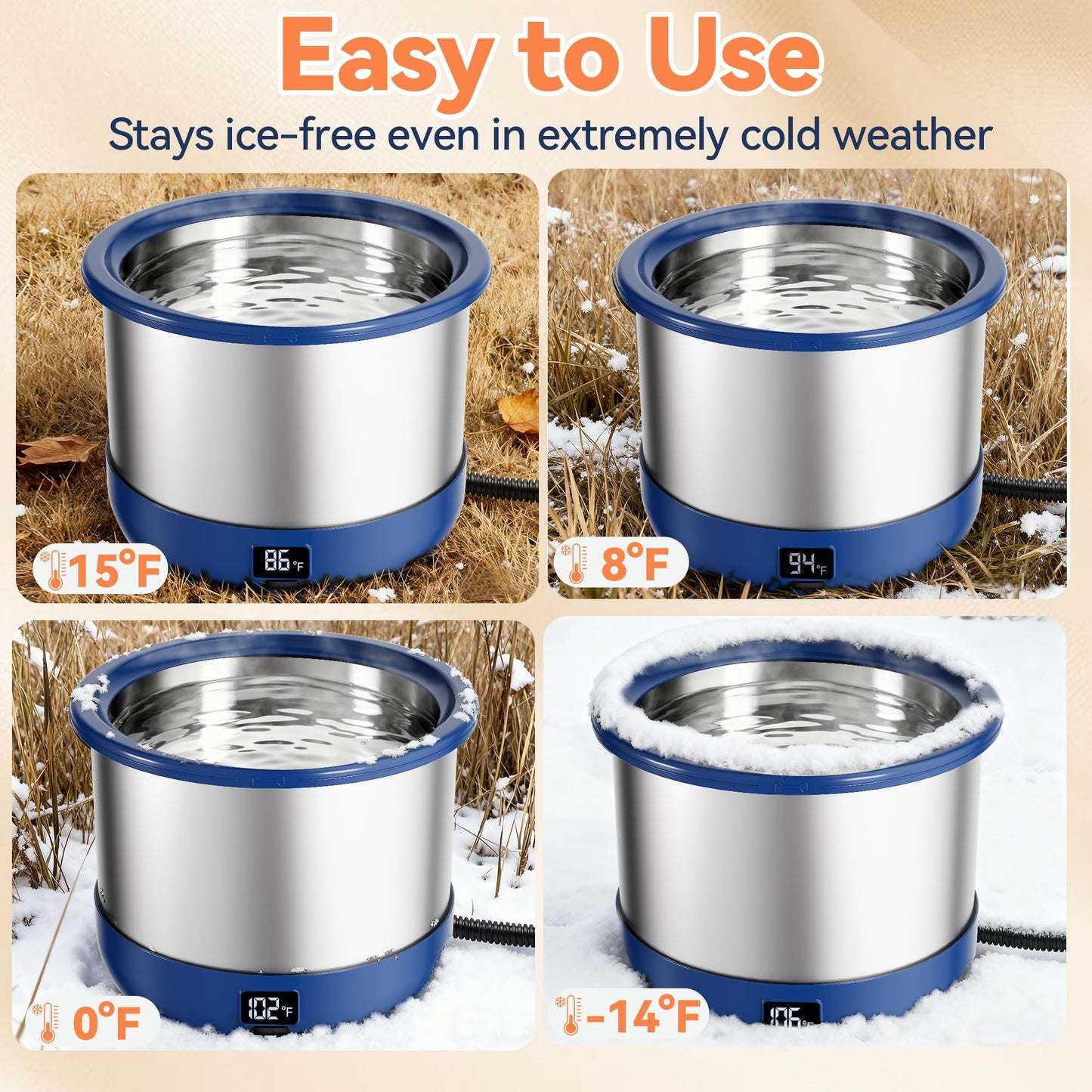 Twinsing 3.5L Heated Water Bowl, Stainless Steel Heated Dog Bowl with Digital Display and Adjustable Temperature, Outdoor Pet Water Bowl Provides Warm Water for Dogs