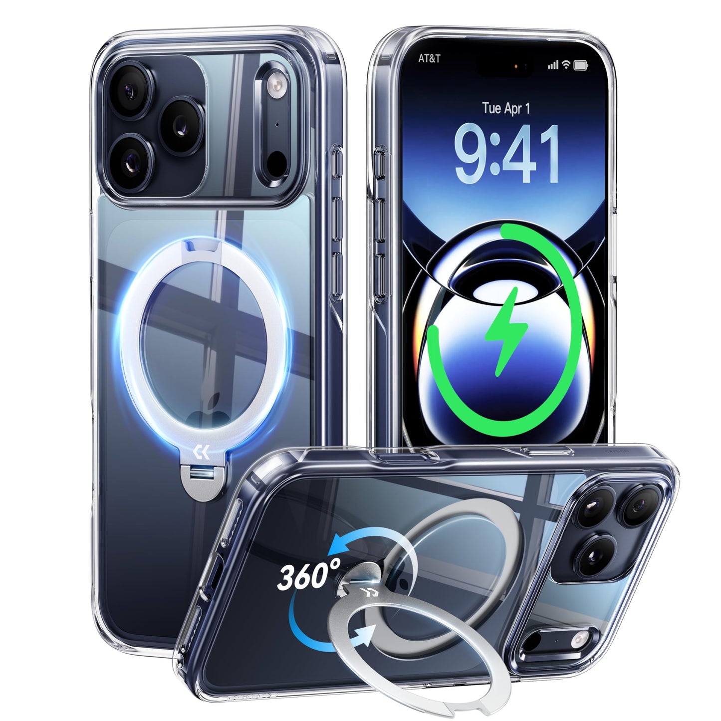 CASEKOO Clear for iPhone 17 Pro Max Case with 360 Spin Magnetic Stand [Fit for MagSafe][17FT Military Protection] Slim Polished for iPhone 17 Pro Max Case with Stand 6.9'', Clear