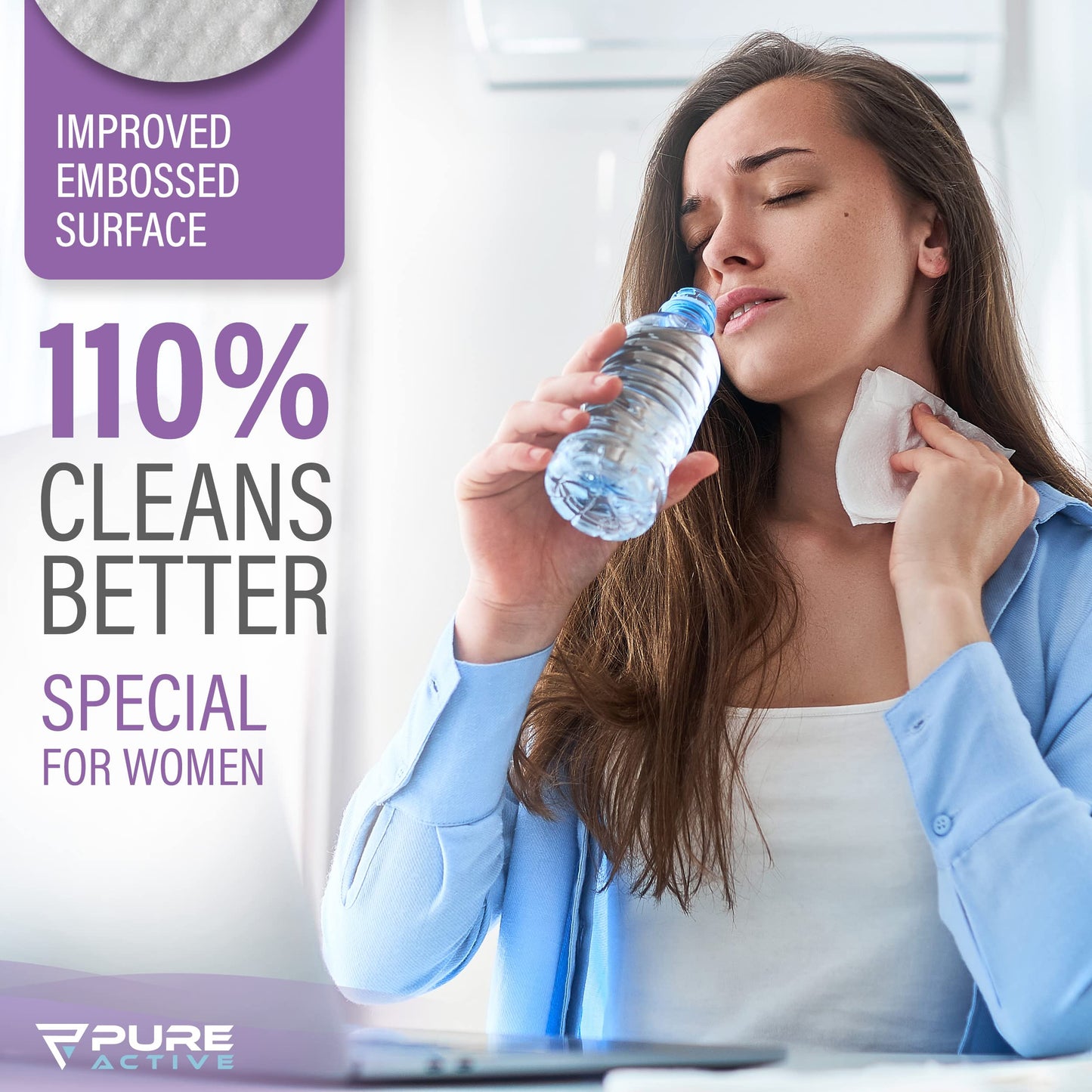 Body Shower Wipes - Hypoallergenic Alcohol-Free for Camping, Bathing, Workout - Rinse-Free for Adults, Men, Women - Large Bath Wipes (120 Count, 6''x8'', Lavender)