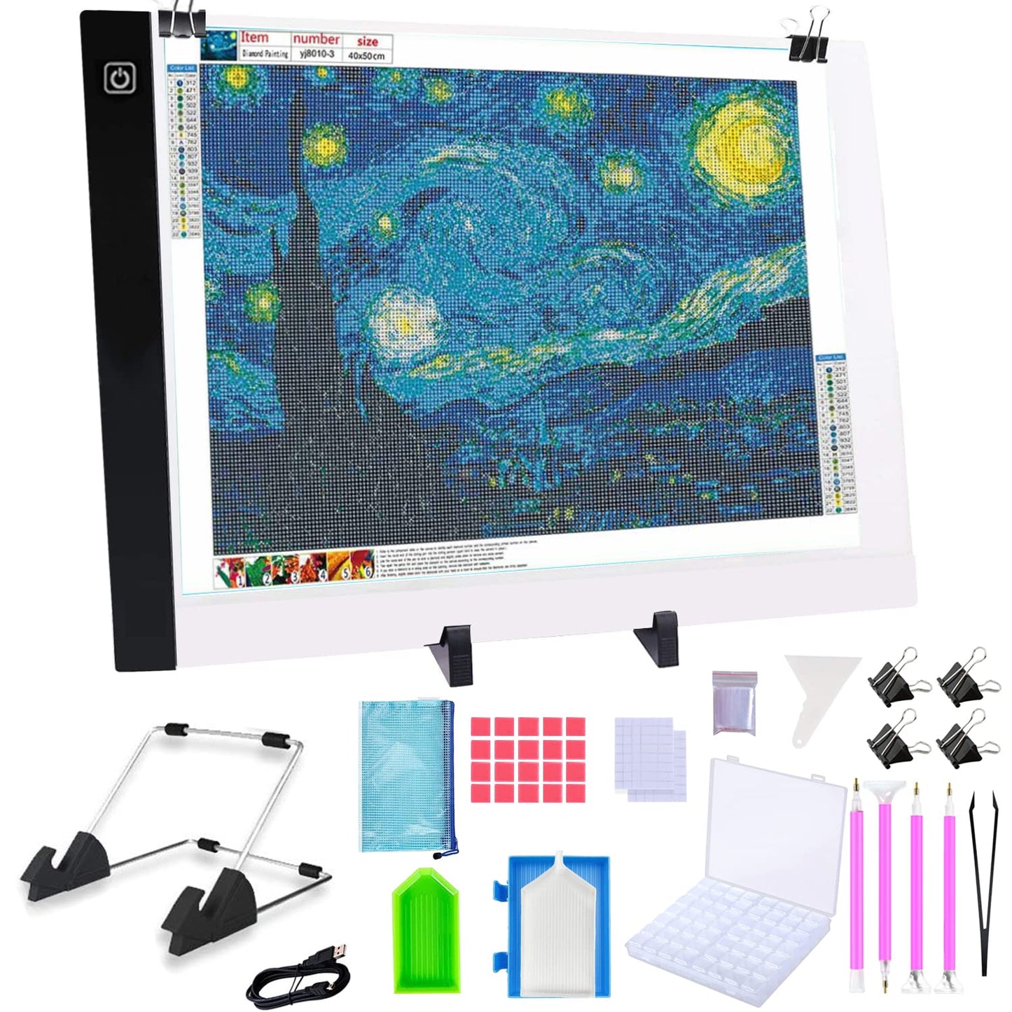 A3 Diamond Painting LED Light Pad Kit, 5D Diamond Painting Accessories Tool Kit Full Drill for Adults and Kids, Supplies Includes Storage Case, Pens,Stand,Pad Board and More