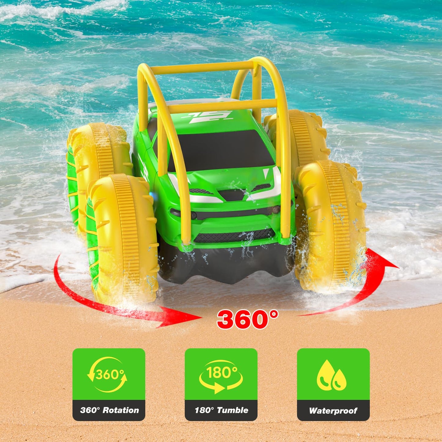 Fast Direct Charging Remote Control Cars for Kids, Amphibious Rc Cars with LED Lights 360° Rotation Stunts Cars 2.4Ghz 15km/h 4WD All Terrain RC Trucks for Boys Girls Aged 3+