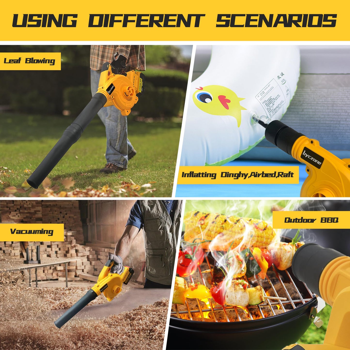 BYCZONE Cordless Leaf Blower for Dewalt 20V Max Battery, Jobsite Air Blower with Brushless Motor,6 Variable Speed Up to 180MPH,2-in-1 Handle Electric Blower and Vacuum Cleaner(Battery Not Included)