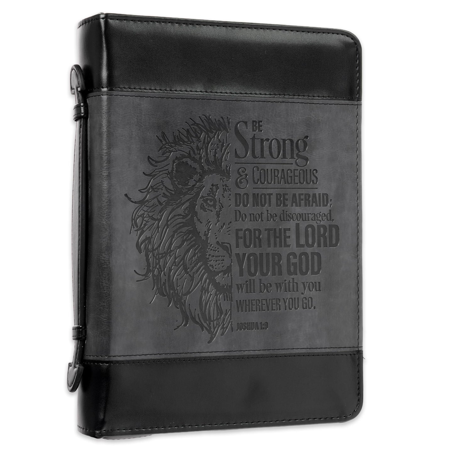Bible Cover Classic Black/Gray Be Strong Josh. 1:9