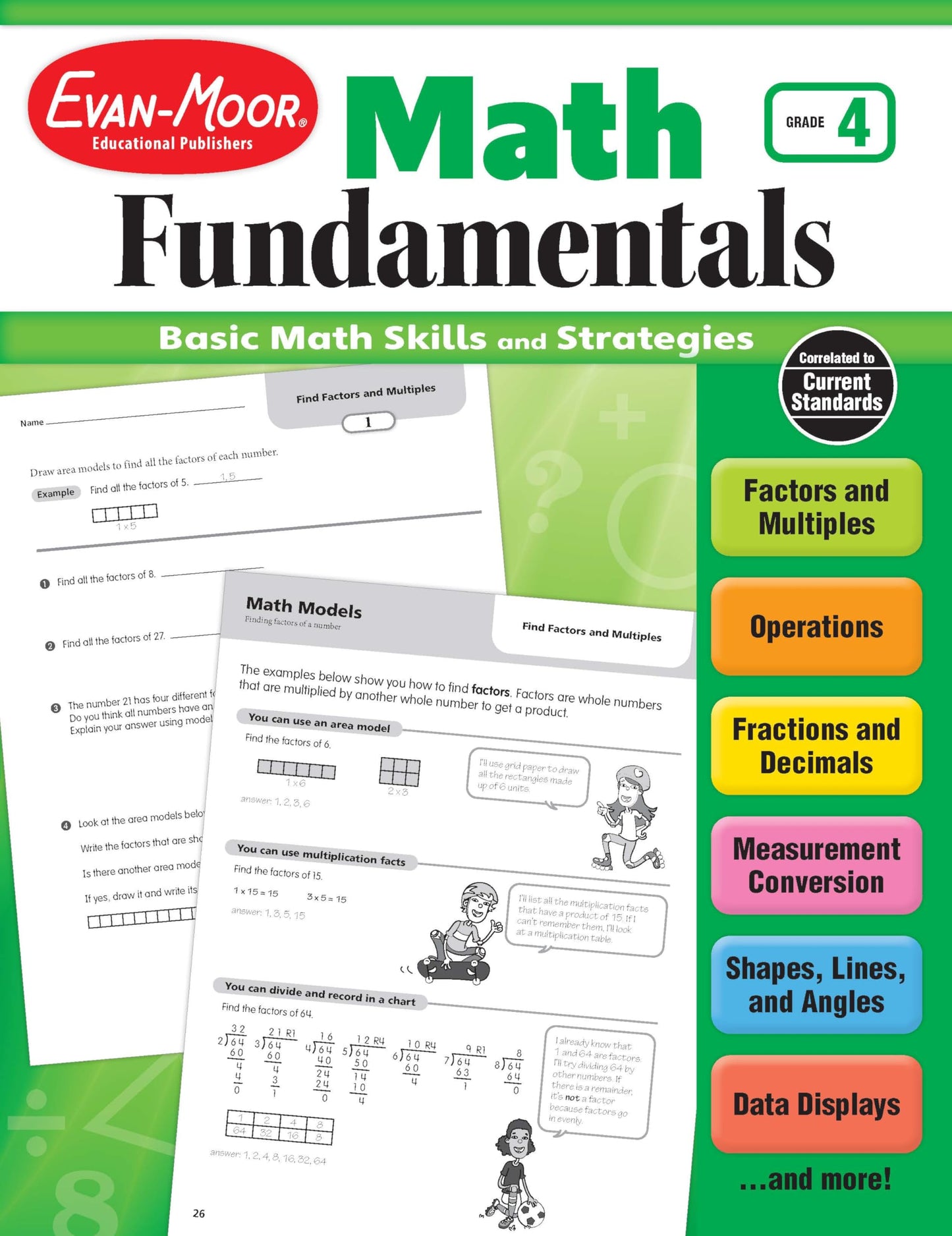 Evan-Moor Math Fundamentals, Grade 4, Homeschool and Classroom Resource Workbook, Reproducible Worksheets, Multiplication, Division, Volume, Money, Fractions, Place Value, Word Problems, Decimals