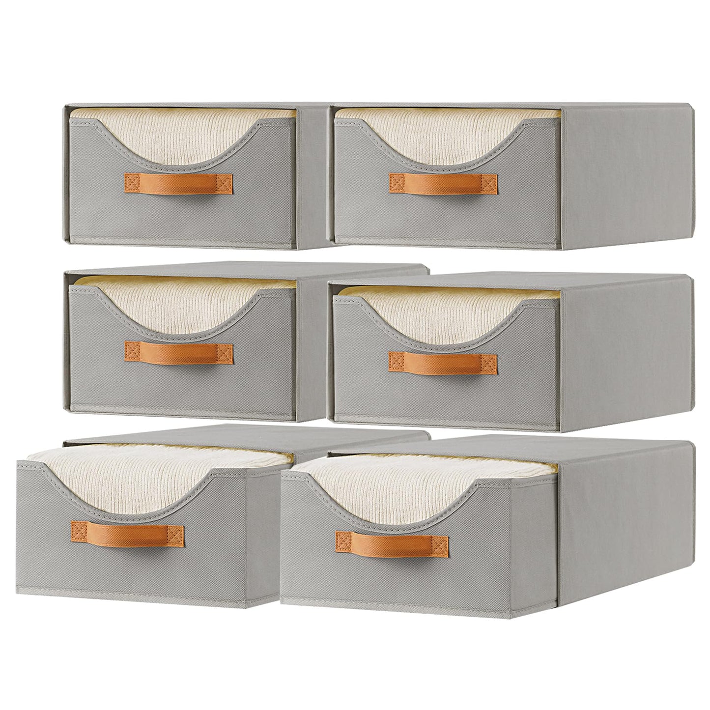 Baesyhom 6 Pcs 16.5" Closet Drawers and Large Size Clothes Storage Bins Push-Out Storage Stackable Shelf Drawers with See-Through Window Closet Organizers for Bedroom, Living Room, Under Bed, Grey
