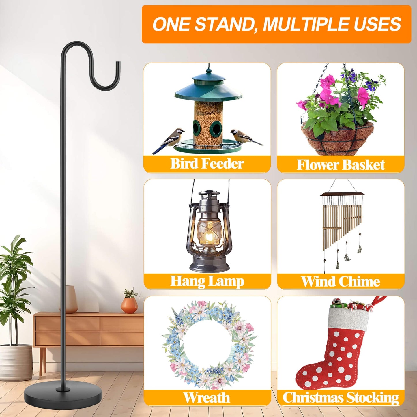 PREMILITY 59" Wind Chime Stand, Hanging Plant Stand, Hummingbird Feeder Stand, Heavy Duty, Suitable for Outdoor Indoor, Holds Up to 11 LBS