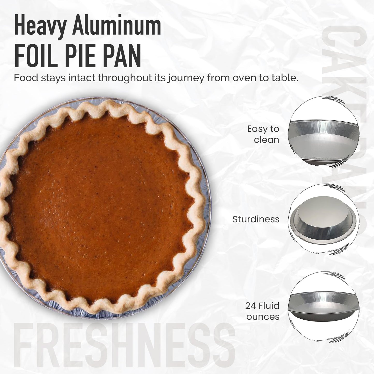 KitchenDance 9 Inch Pie Tins - Premium Disposable Pie Pans Made from 50 Gauge Recyclable Aluminum - Smooth Wall Design for Pies and Dinners - Efficient Baking - 922 (50, Silver)