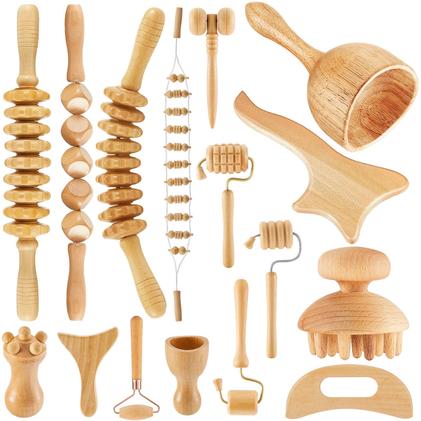 16-in-1 Wood Therapy Massage Tools Set Maderoterapia Kit Therapy Tools for Body Sculpting Muscle Pain Relief Lymphatic Drainage Women Face Wood Roller Fascia Massage