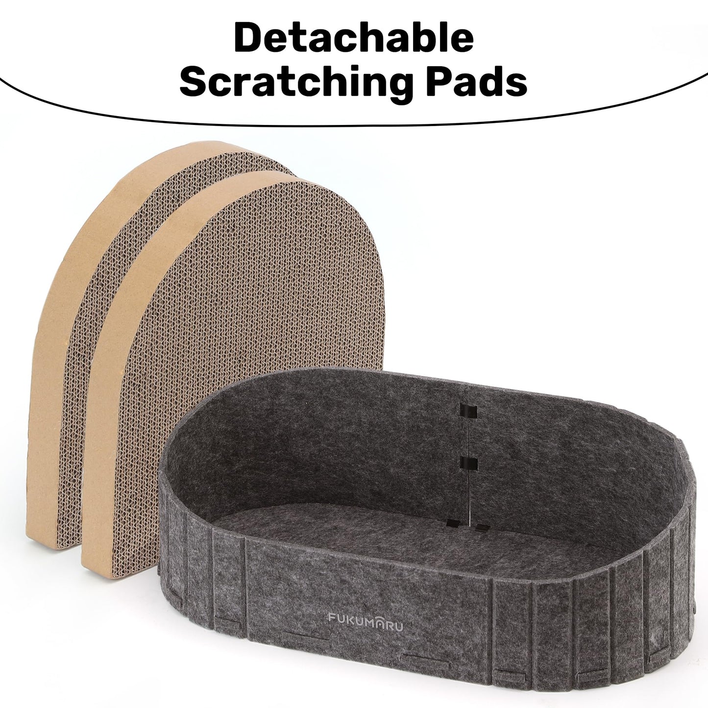 FUKUMARU Cat Scratcher, 24 Inch Sofa Shape Cat Scratcher Couch Bed, Reversible Detachable Cats Scratching Board, Round Cats Scratch Pads Refill Indoor, Dark Grey