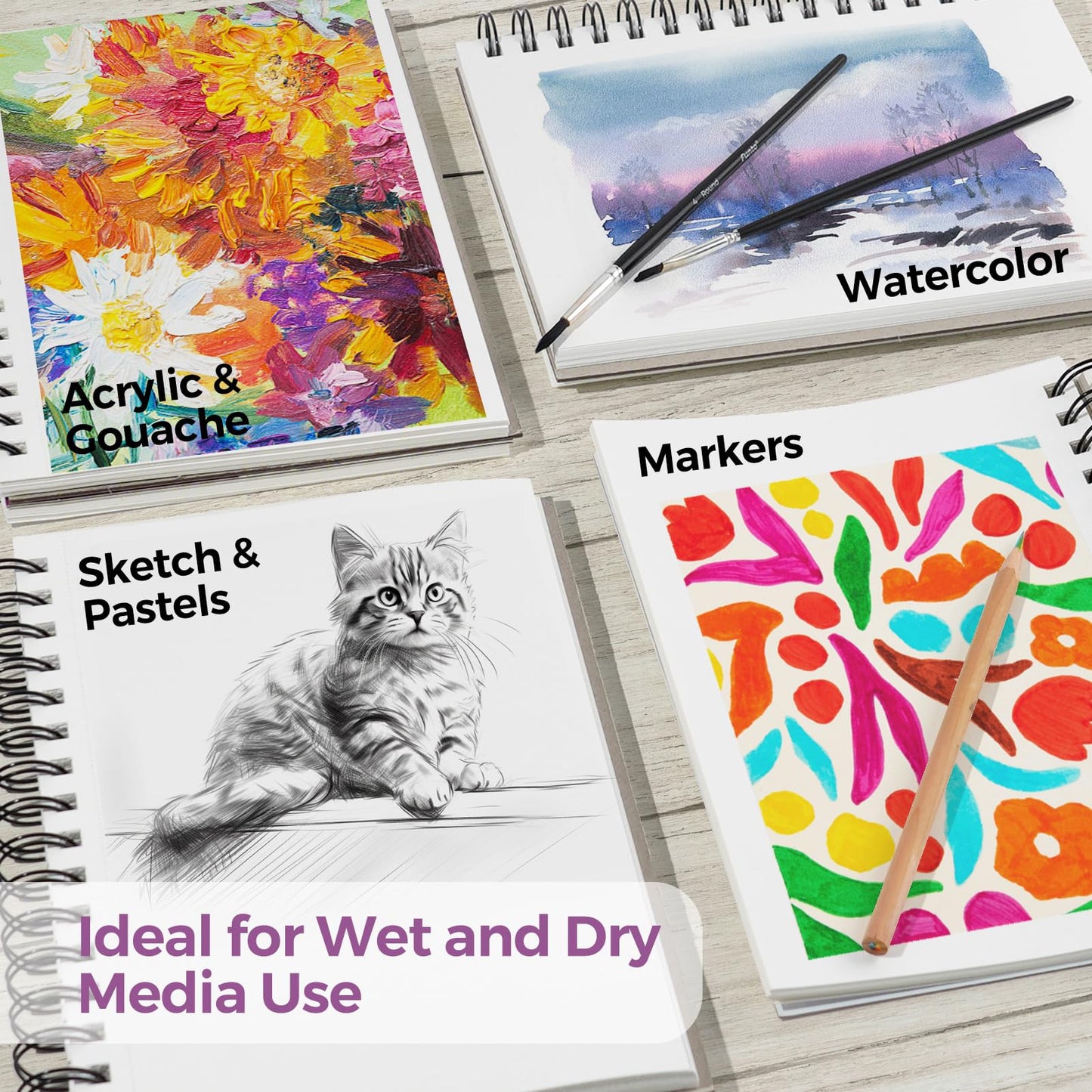 Funto Watercolor Pad 5.5x8.5", 3-Pack, 90 Sheets (140 lb/300 gsm), Double-Sided Cold Press Paper, Spiral Bound, Heavyweight Paper for Watercolor Painting, Ideal for Beginners, Artists and Professionals